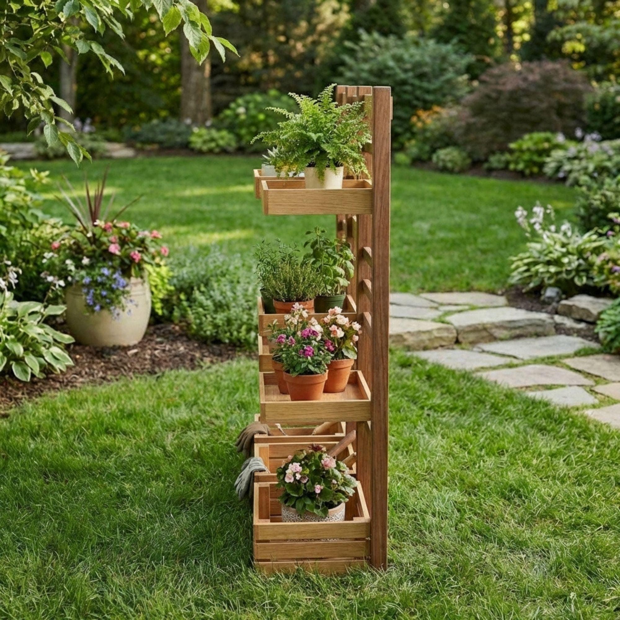 DIY Plant Stand Plans | Multi Tier Flower Pot Stand Blueprint |Outdoor Wooden Shelves PDF 2