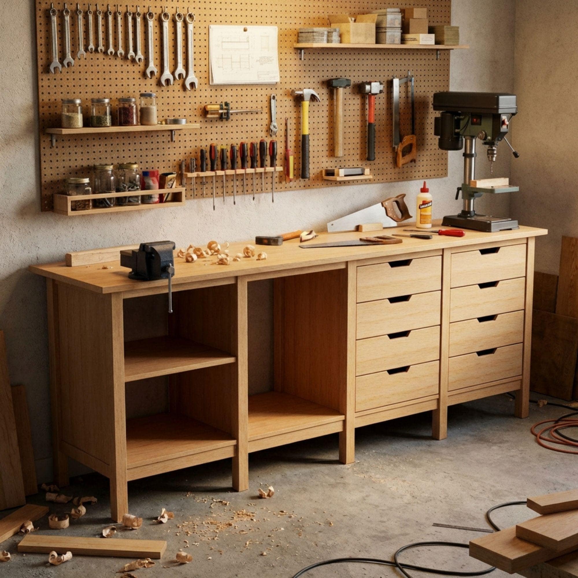 8ft Garage Workbench Plans | DIY Woodshop Table with Shelves (PDF Download) 4