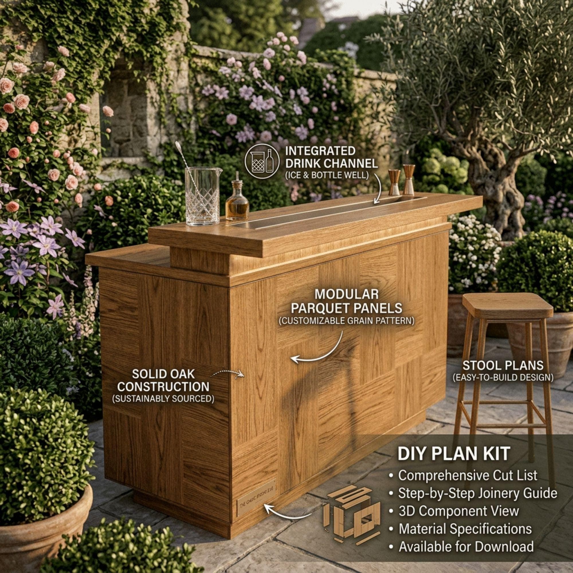 DIY Outdoor Bar Plans | Two Tier Home Bar Blueprint | Wooden Patio Bar Design PDF 3