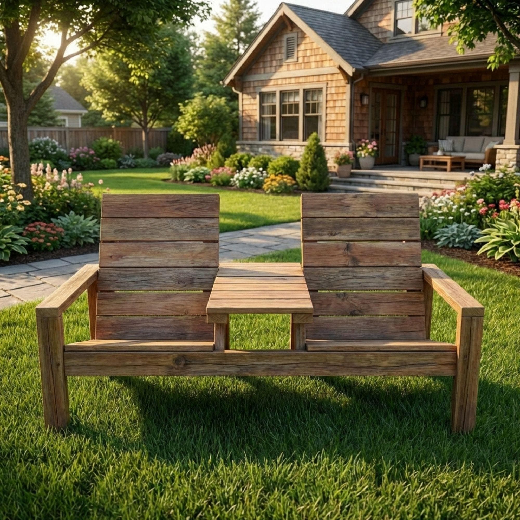 DIY Outdoor Double Chair Plans | Wooden Porch Furniture Blueprint | Double Seat Bench with Table PDF 5