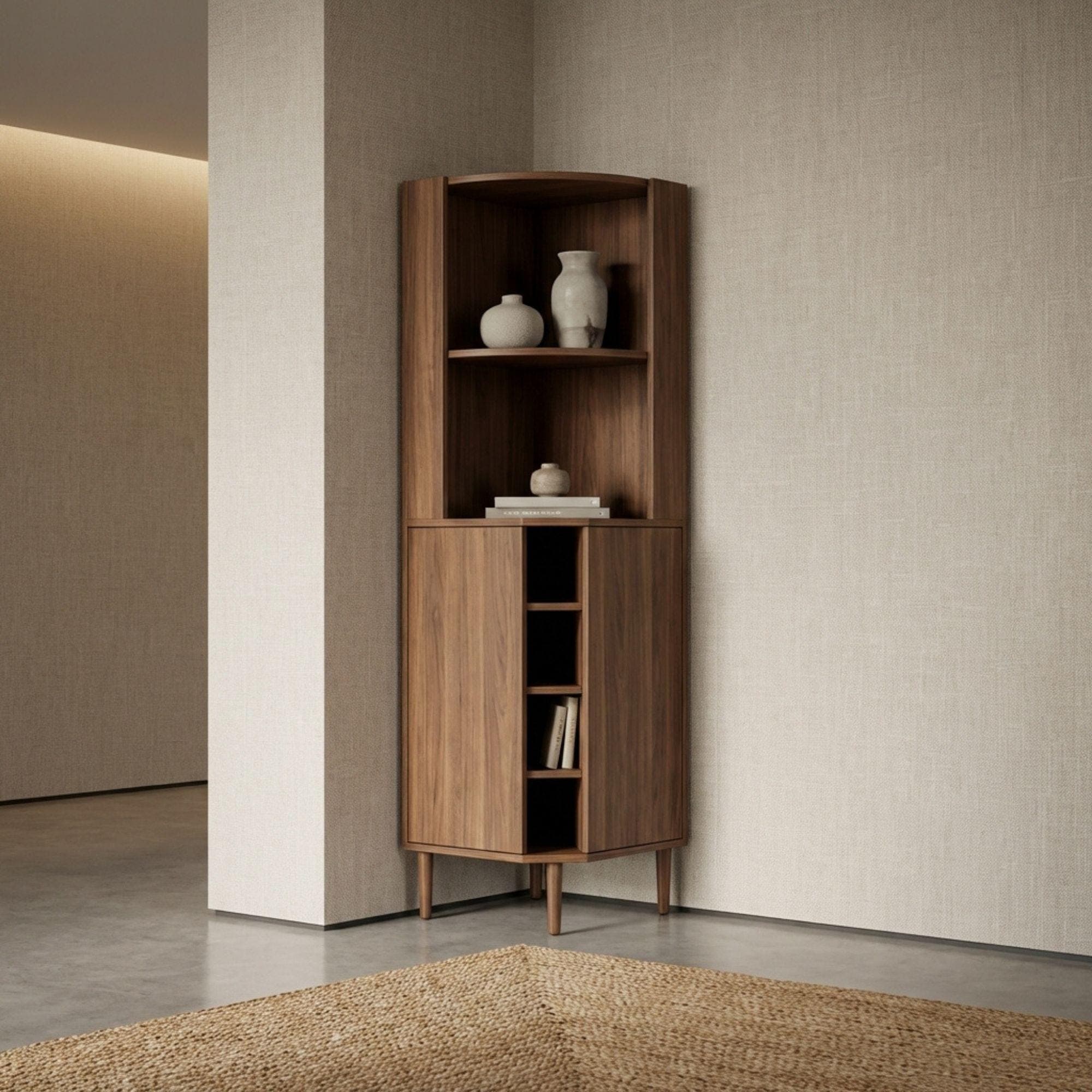 DIY Corner Bookshelf With Cabinet Plans | Wood Cabinet Bookcase Blueprint