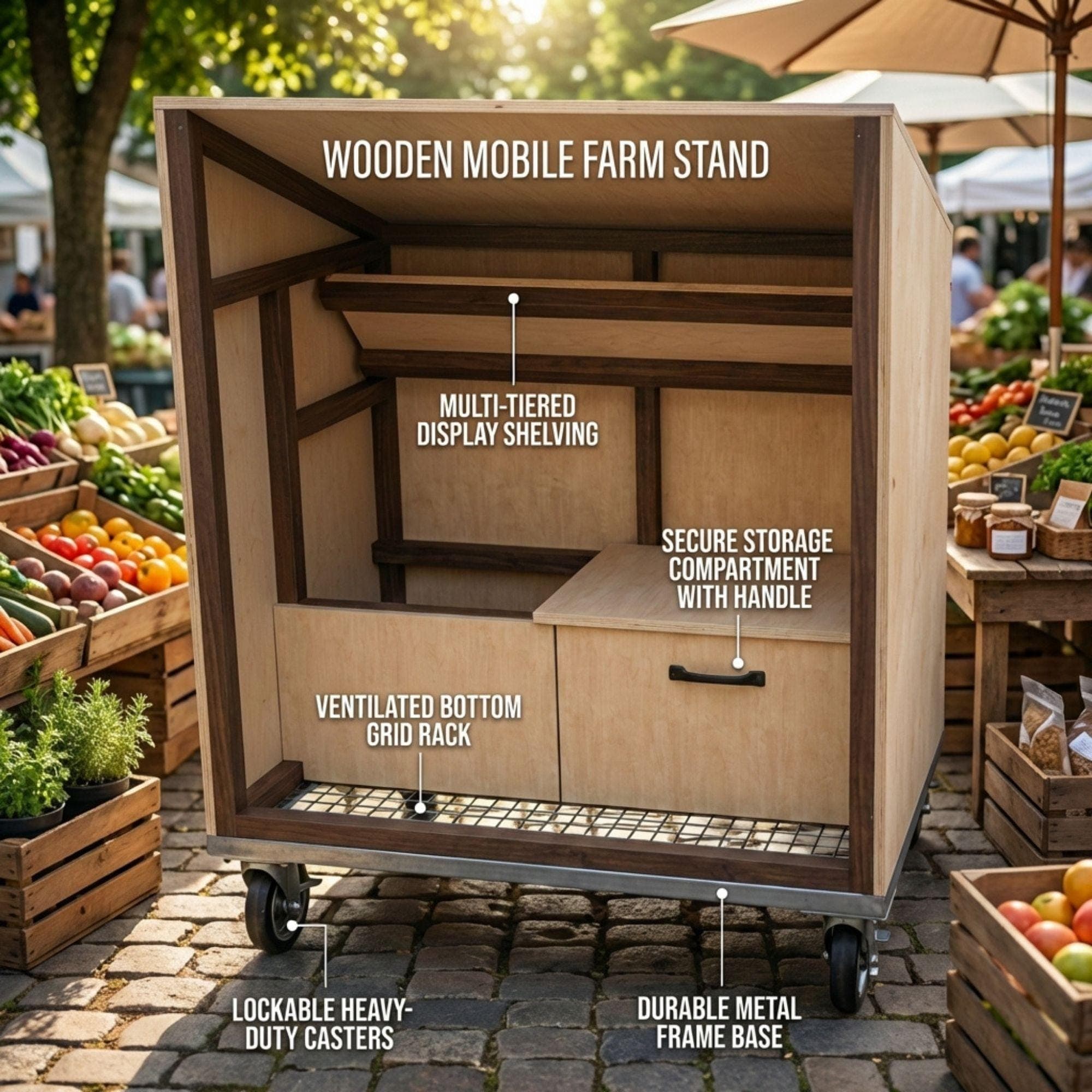 DIY Farmstand Plans | Roadside Vegetable Stand Blueprint | Mobile Bakery Cart PDF | Farmers Market Stall Build | Wood Flower Cart Template 3