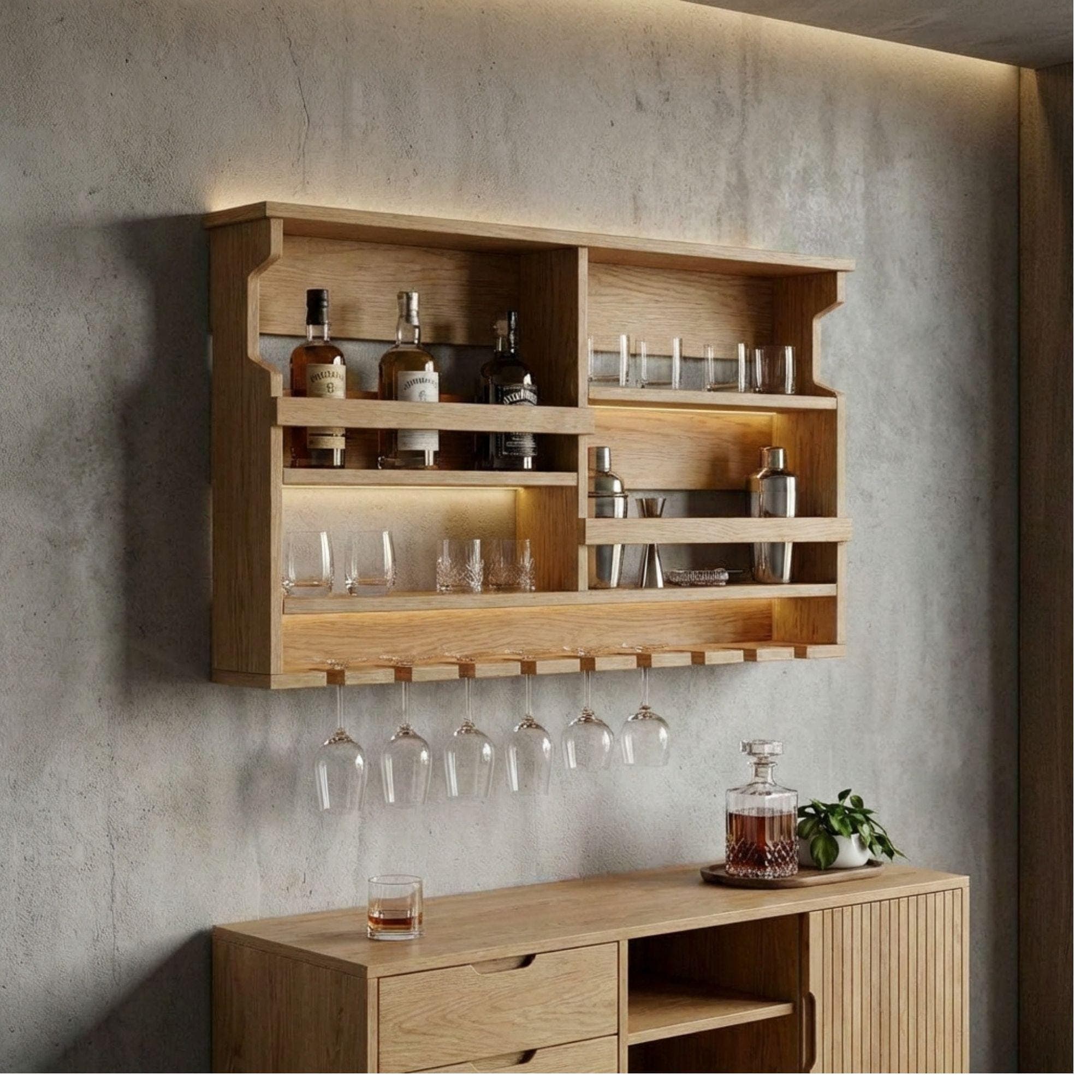 DIY Wall Mounted Wine Rack Plans | Bar Cabinet with Glass Storage (PDF Download) 7