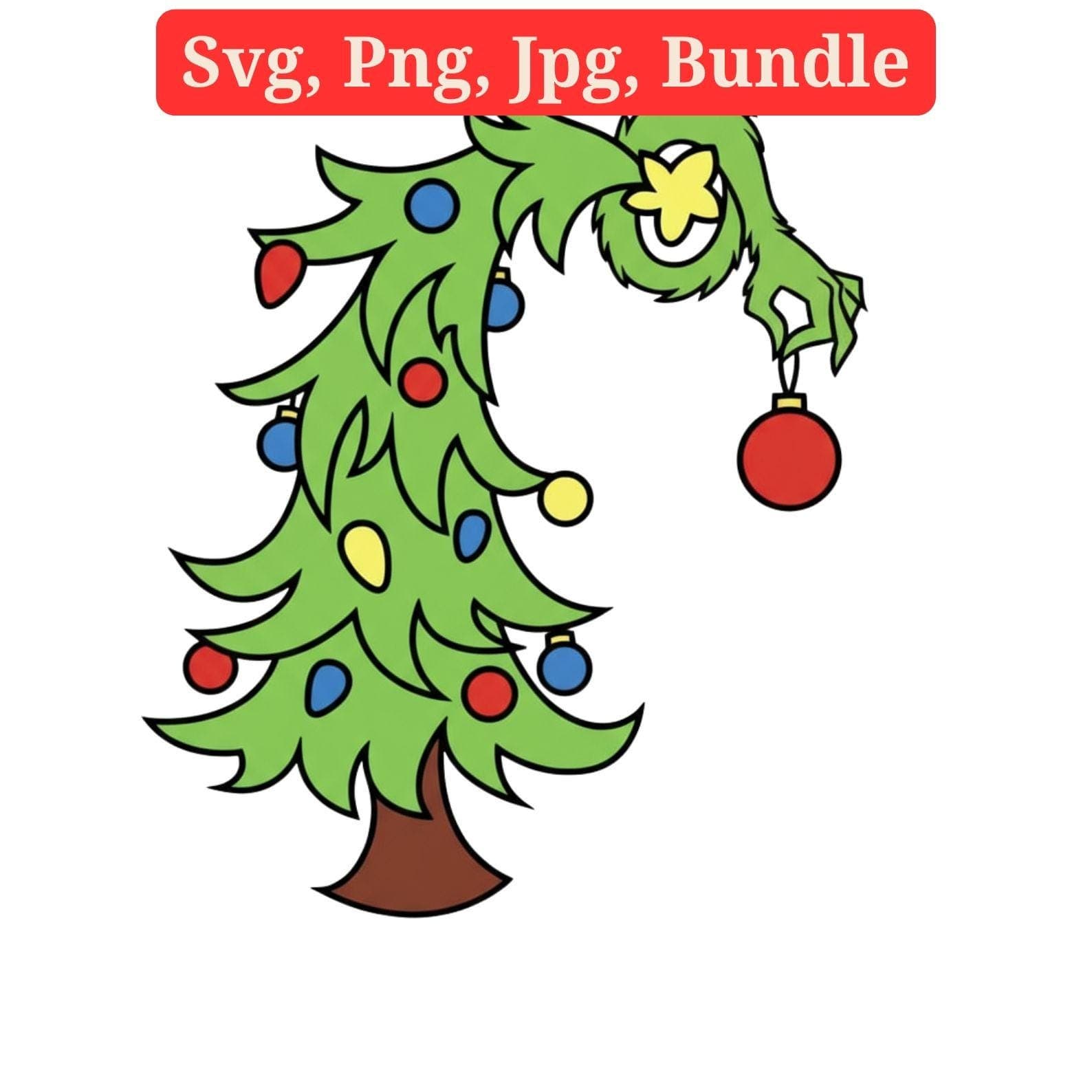Grinch Hand Stealing Christmas Tree SVG & PNG Bundle | Whoville Tree Clipart, Sublimation Files 6