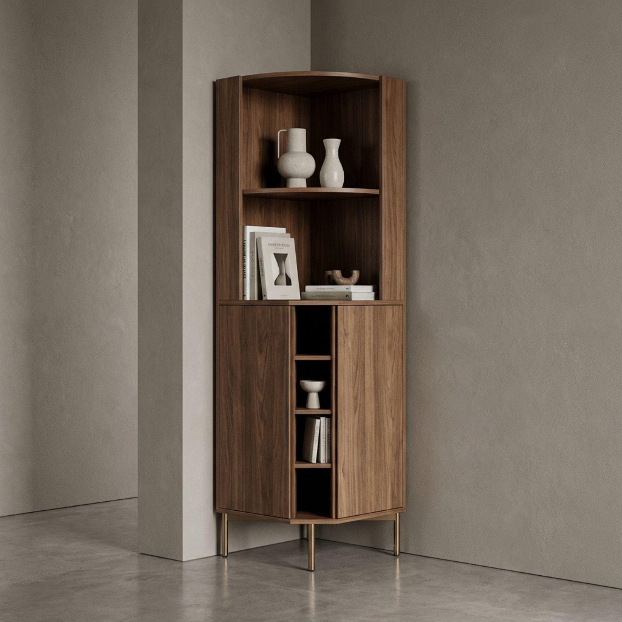 DIY Corner Bookshelf With Cabinet Plans | Wood Cabinet Bookcase Blueprint 5