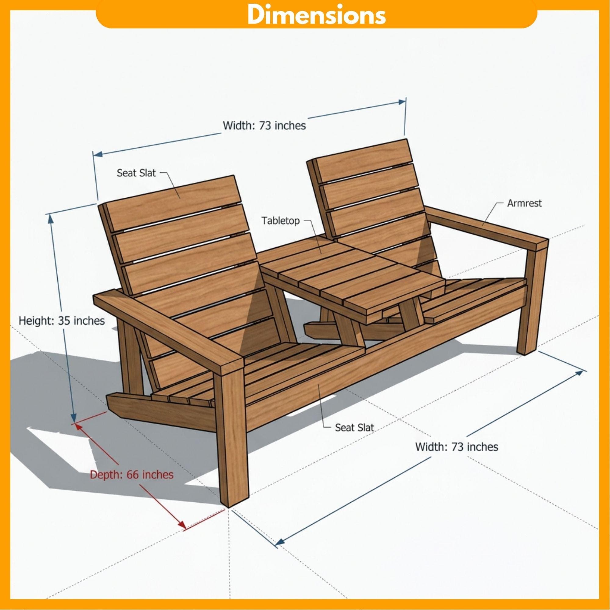 DIY Outdoor Double Chair Plans | Wooden Porch Furniture Blueprint | Double Seat Bench with Table PDF 1