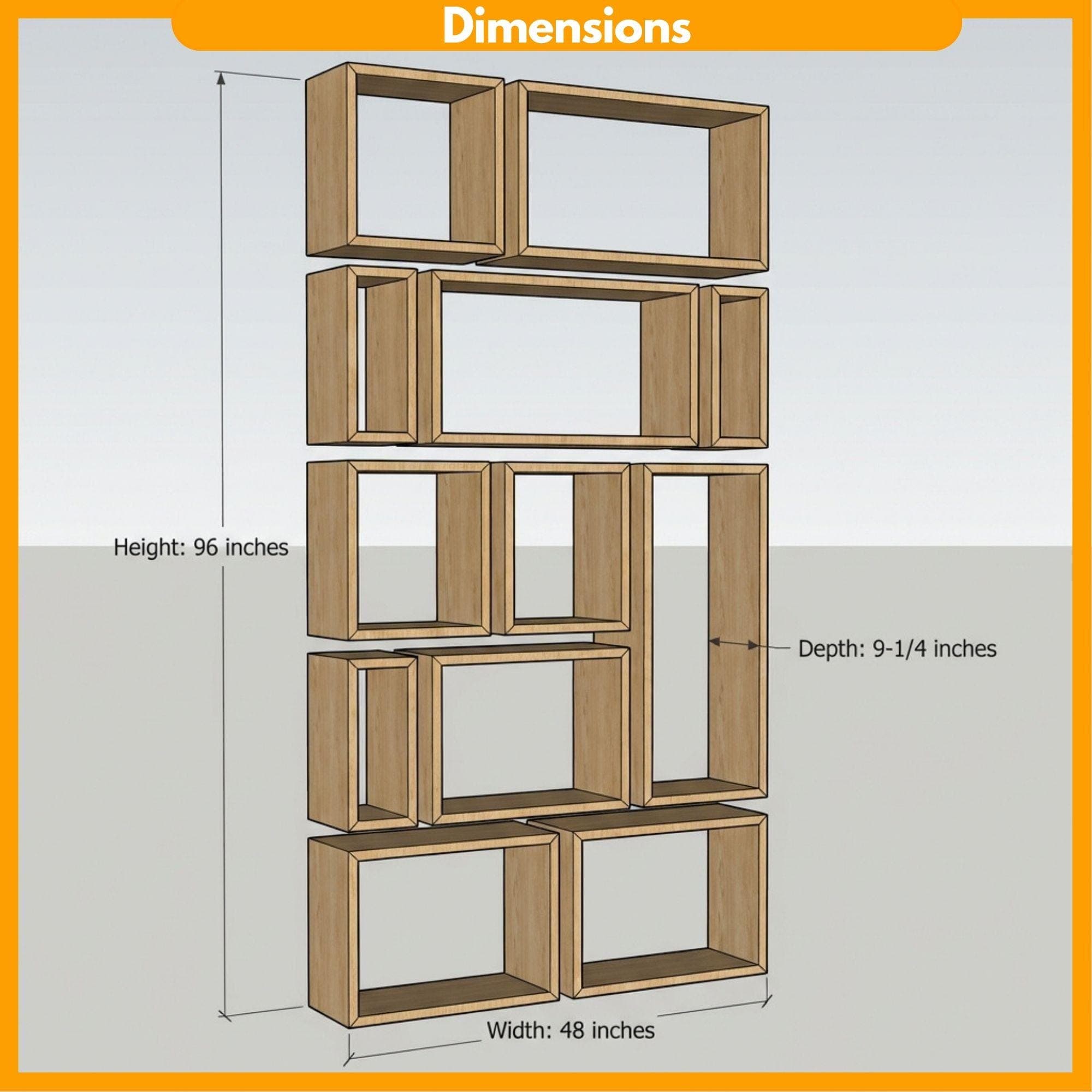 DIY Geometric Bookshelf Plans | Large Asymmetrical Bookcase Blueprint | Abstract Wall Book Shelves PDF 1