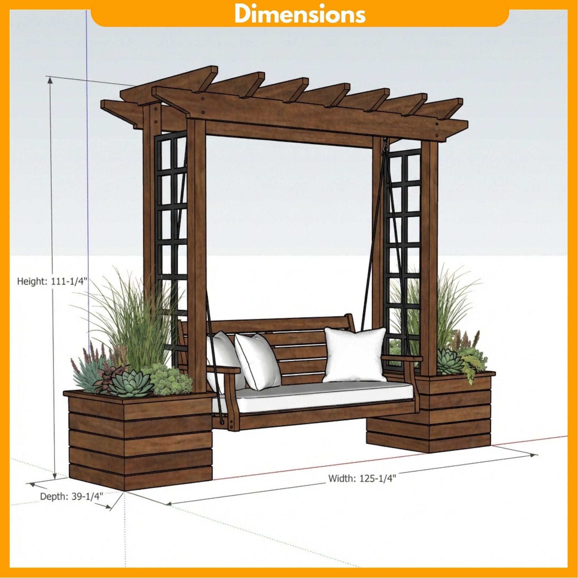 DIY Wooden Bench with Pergola and Planters | Outdoor Garden Seating & Trellis Woodworking Plan 1
