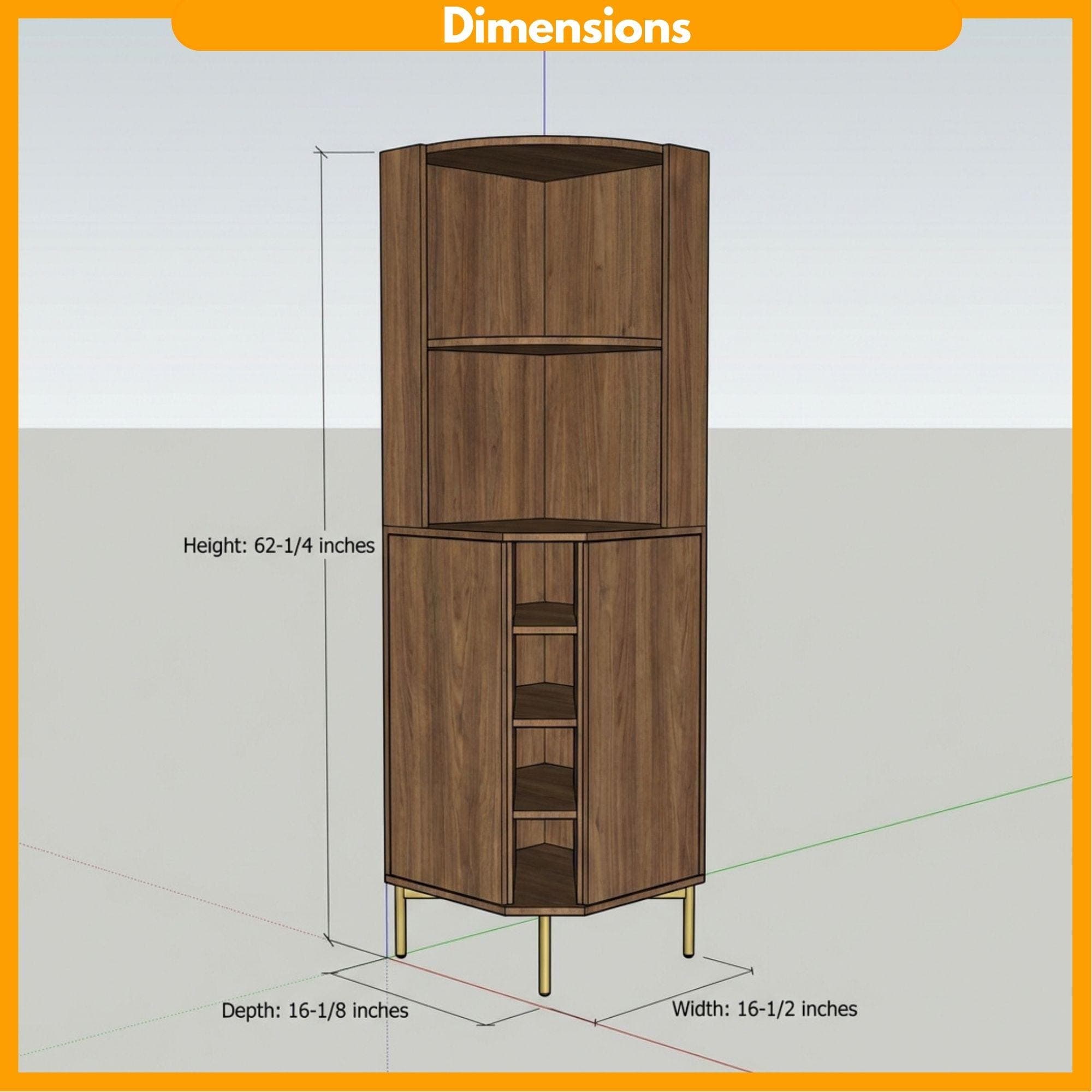 DIY Corner Bookshelf With Cabinet Plans | Wood Cabinet Bookcase Blueprint 1