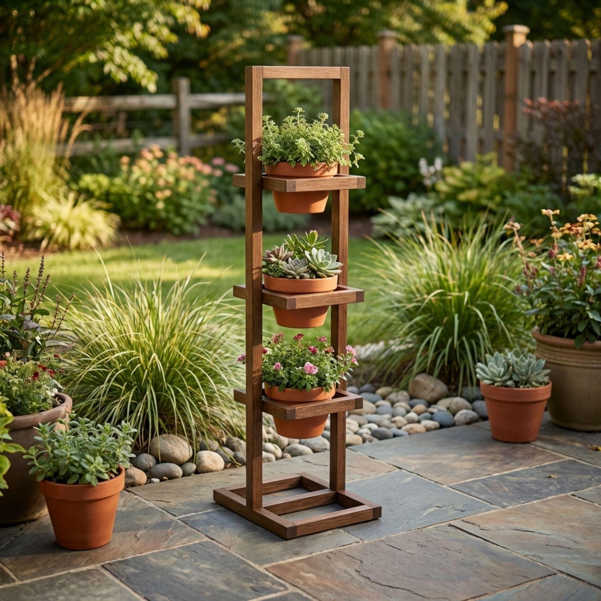 Outdoor Wood Plant Stand DIY Plan | 4-Tier Stepped Planter Woodworking Blueprint (Digital Download)