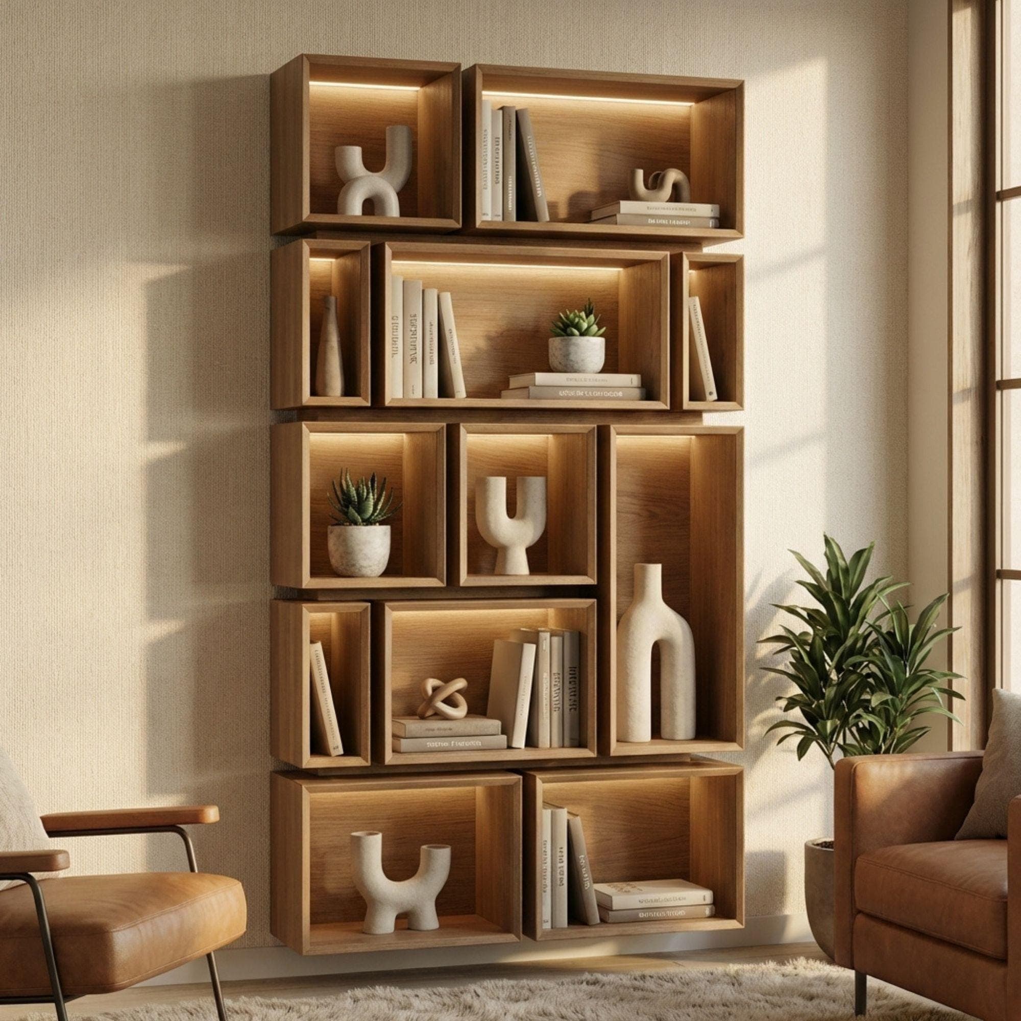 DIY Geometric Bookshelf Plans | Large Asymmetrical Bookcase Blueprint | Abstract Wall Book Shelves PDF 5