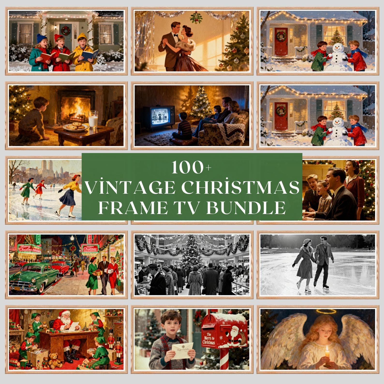 Vintage Christmas Frame TV Art: 100+ Holiday Pictures (Digital Download)