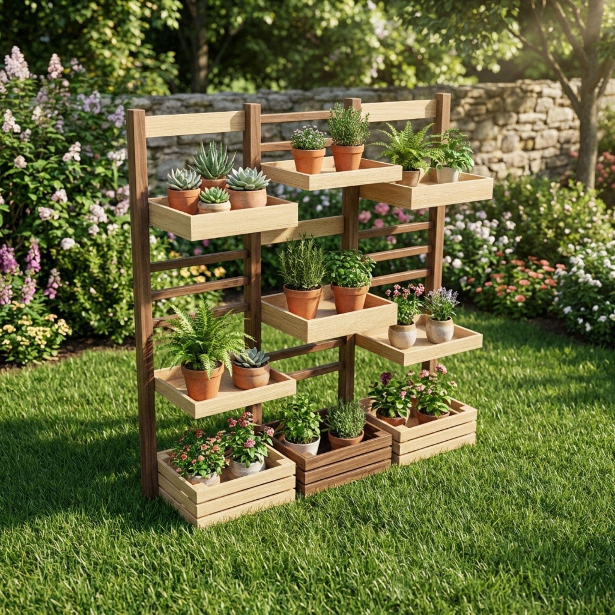 DIY Plant Stand Plans | Multi Tier Flower Pot Stand Blueprint |Outdoor Wooden Shelves PDF 4