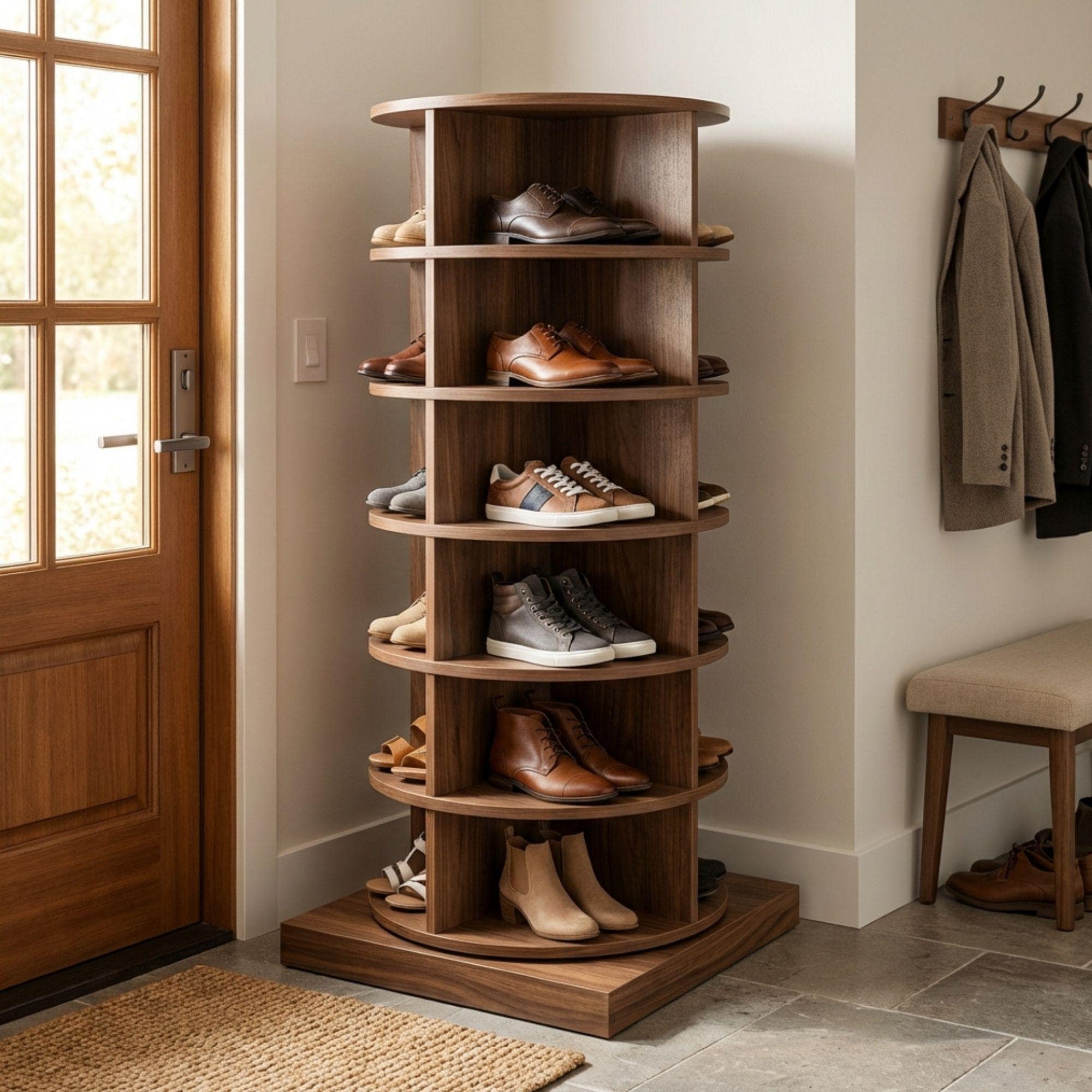 DIY Rotating Shoe Rack Plans | Spinning Woodworking Blueprint (Digital Download)