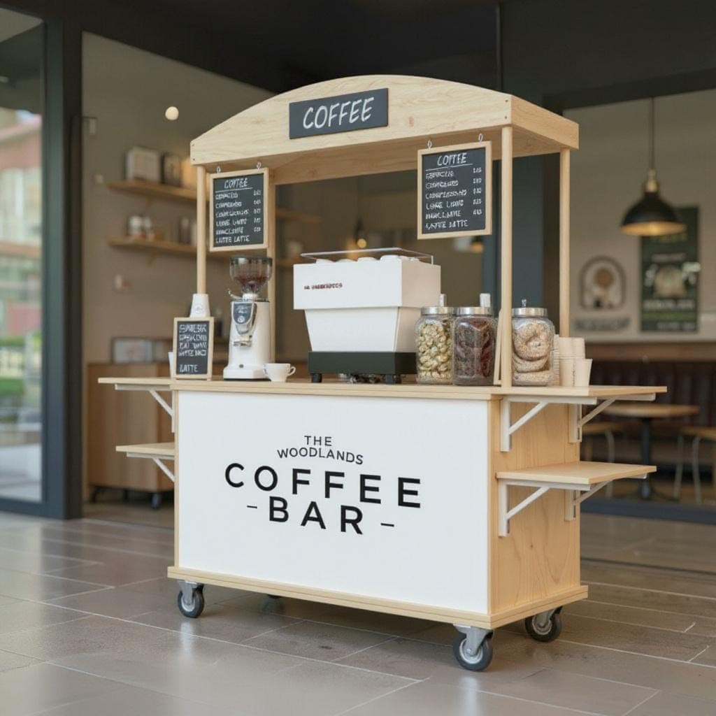 Coffee Cart Plans | Portable Espresso Bar Blueprint | DIY Collapsible Mobile Coffee, Drink Vendor Cart Design 3
