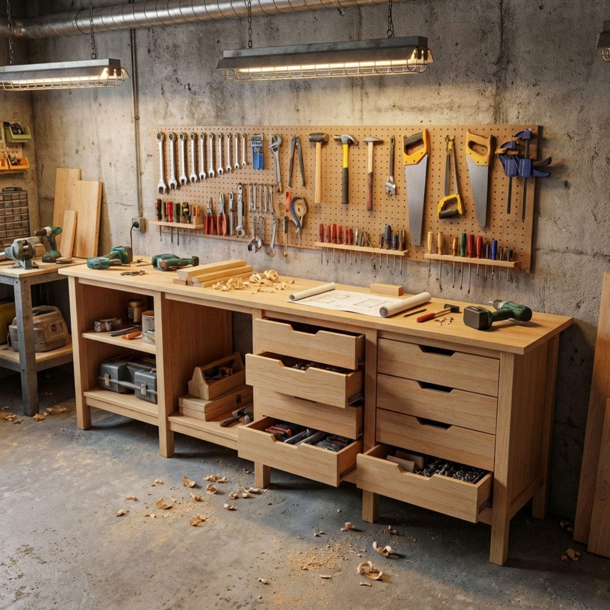 8ft Garage Workbench Plans | DIY Woodshop Table with Shelves (PDF Download) 8