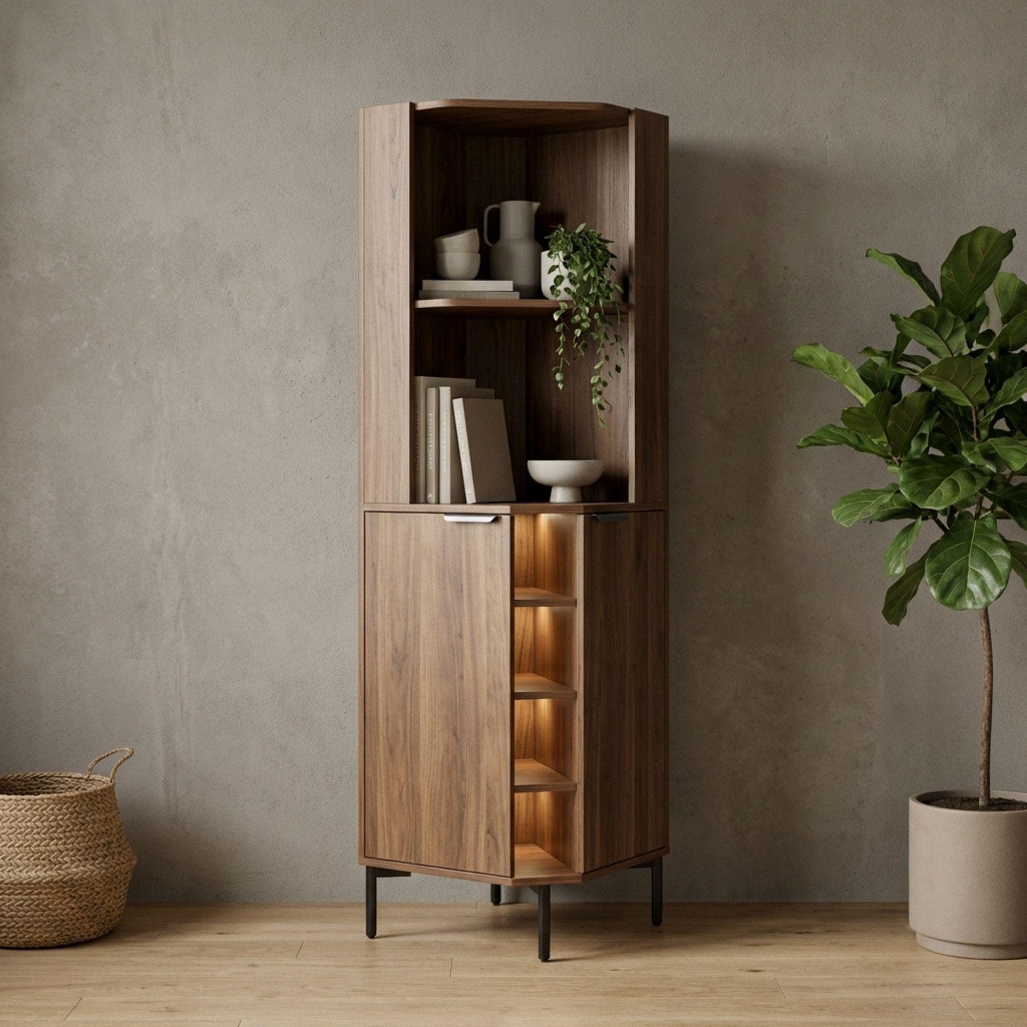 DIY Corner Bookshelf With Cabinet Plans | Wood Cabinet Bookcase Blueprint 4