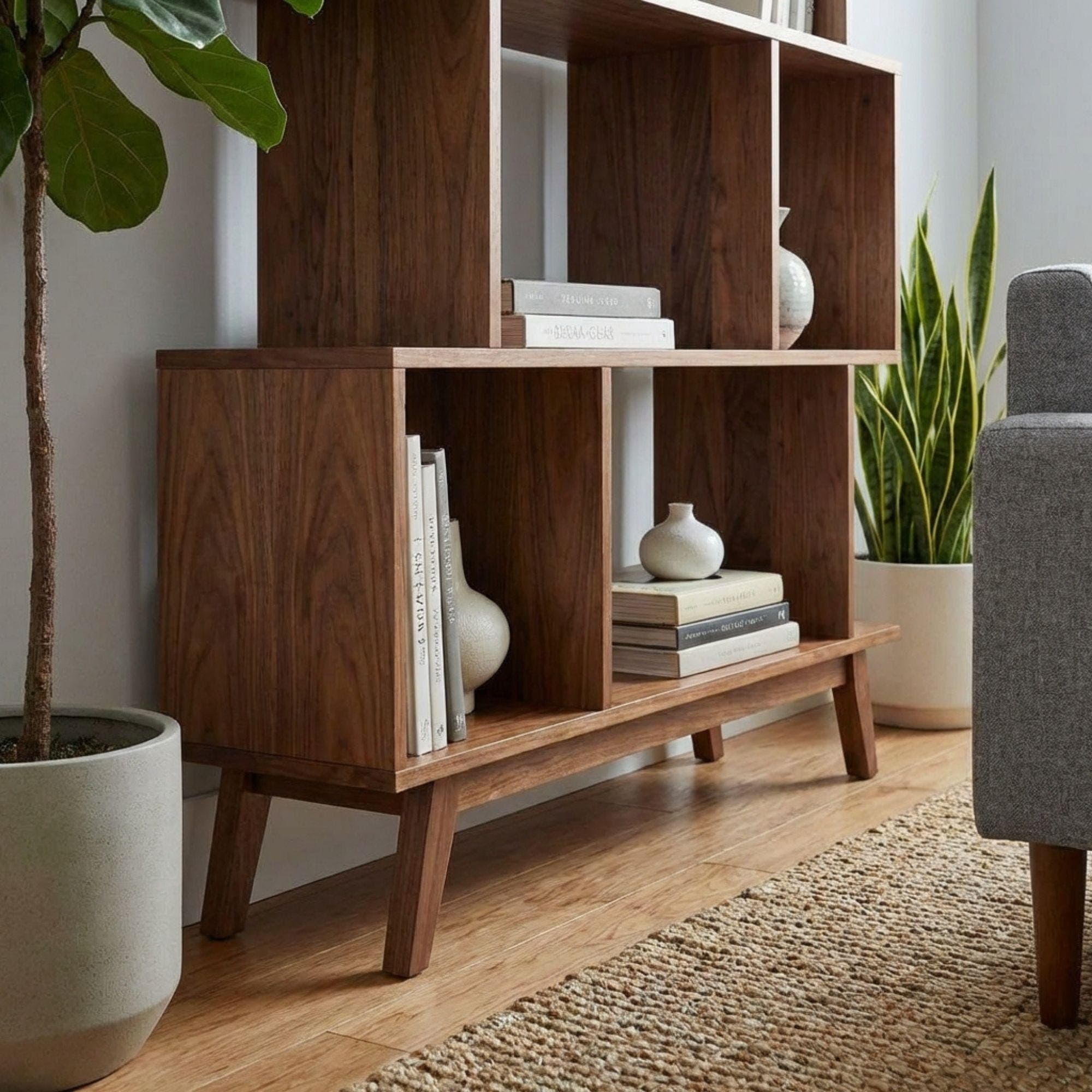 Mid-Century Modern Bookshelf Plans | Geometric Wood Bookcase Blueprint (Digital Download) 7