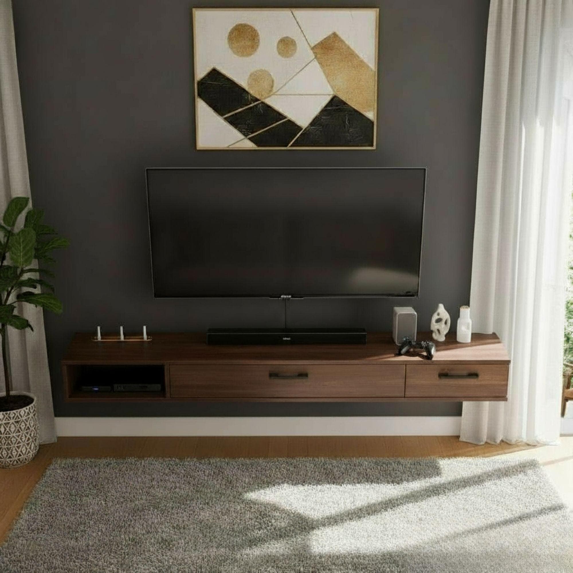 Floating TV Console Plan: Modern Walnut Wall-Mounted Design (Digital Download) 3