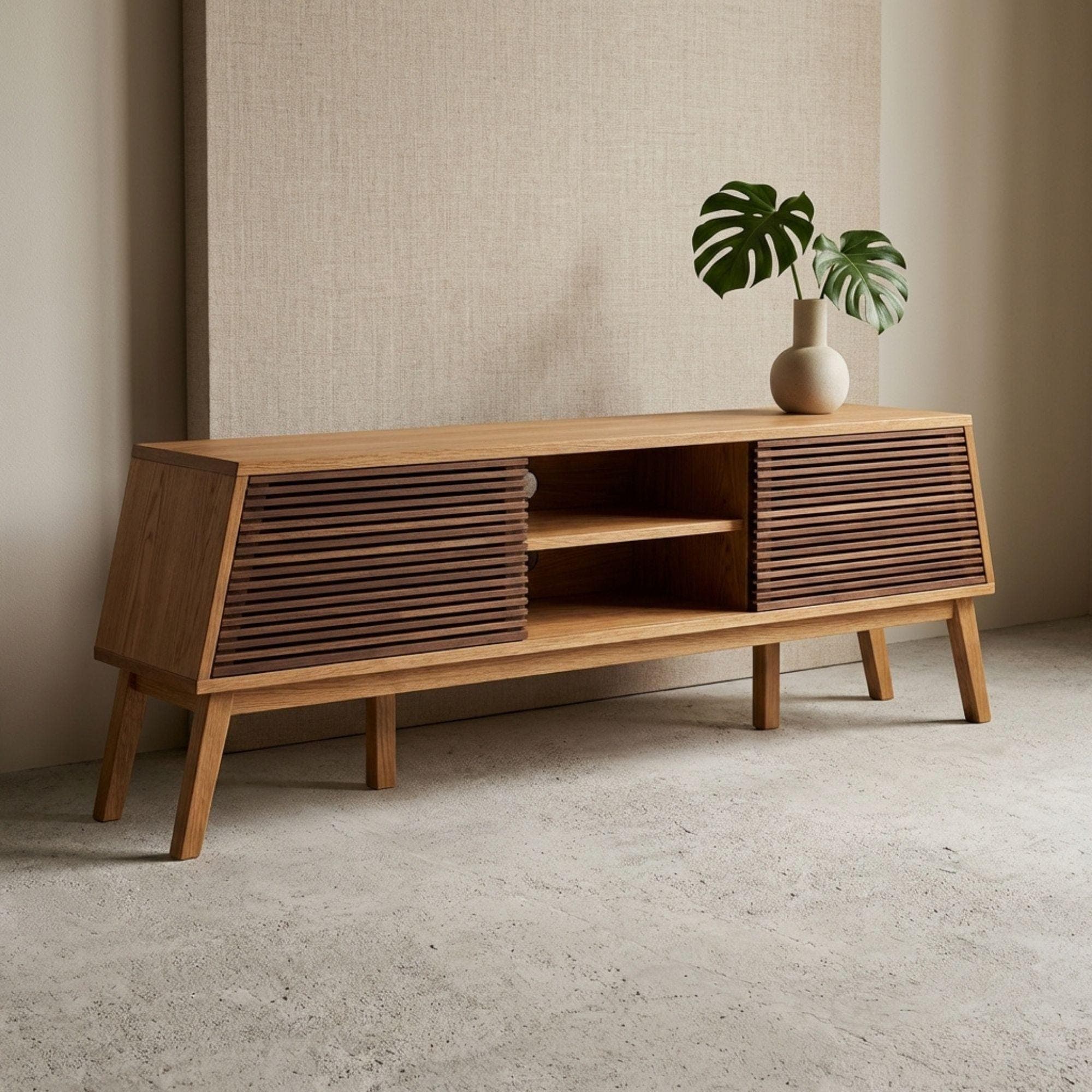 Mid Century Modern TV Console Plans | Slatted Doors Woodworking PDF