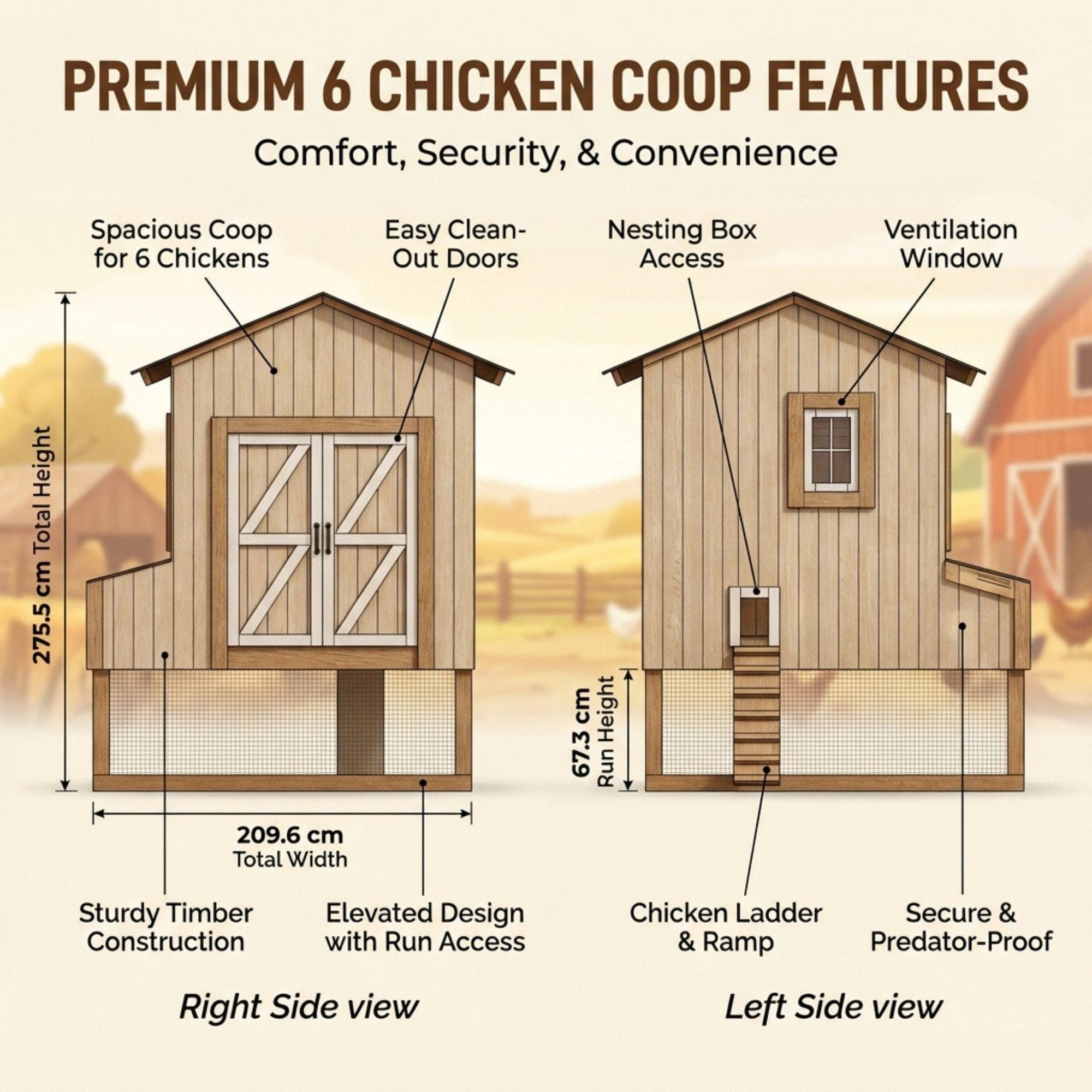 Raised Chicken Coop Plans for 6-8 Chickens | Cabin Style Hen House Blueprint (PDF) 2