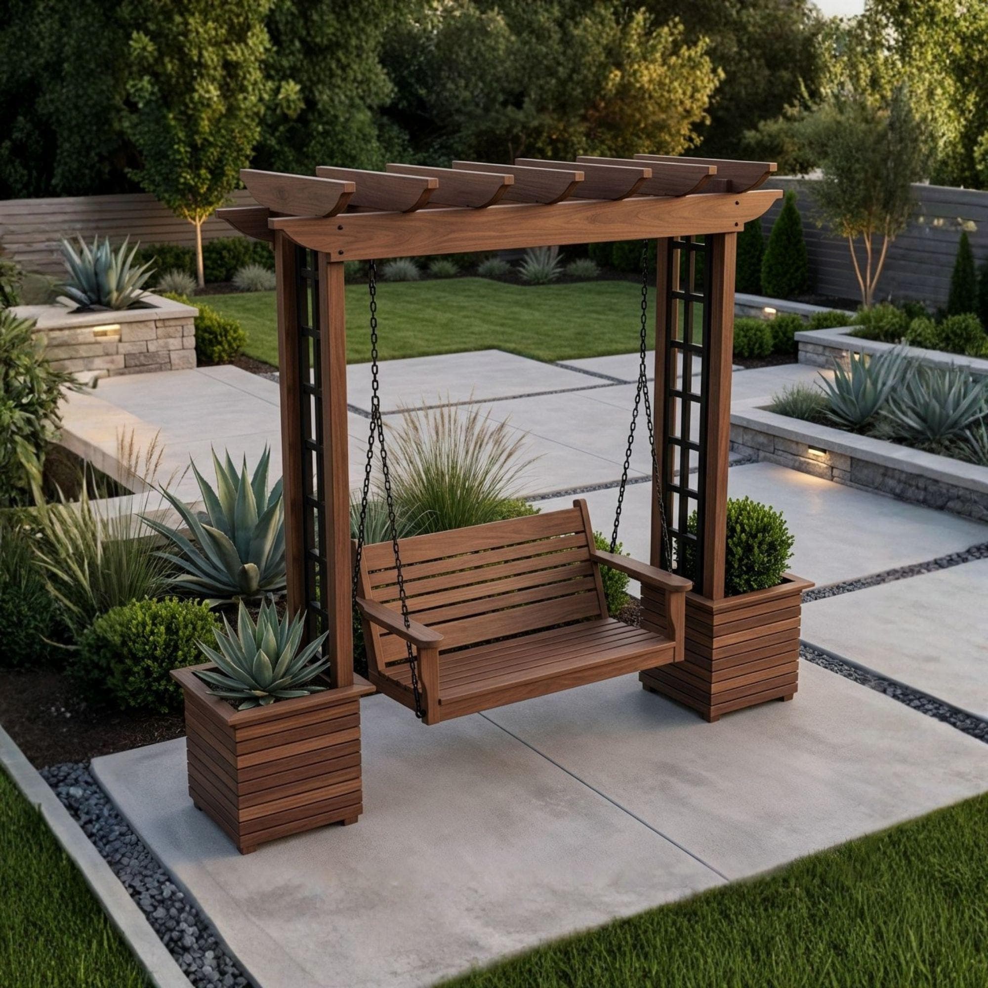 DIY Wooden Bench with Pergola and Planters | Outdoor Garden Seating & Trellis Woodworking Plan 4