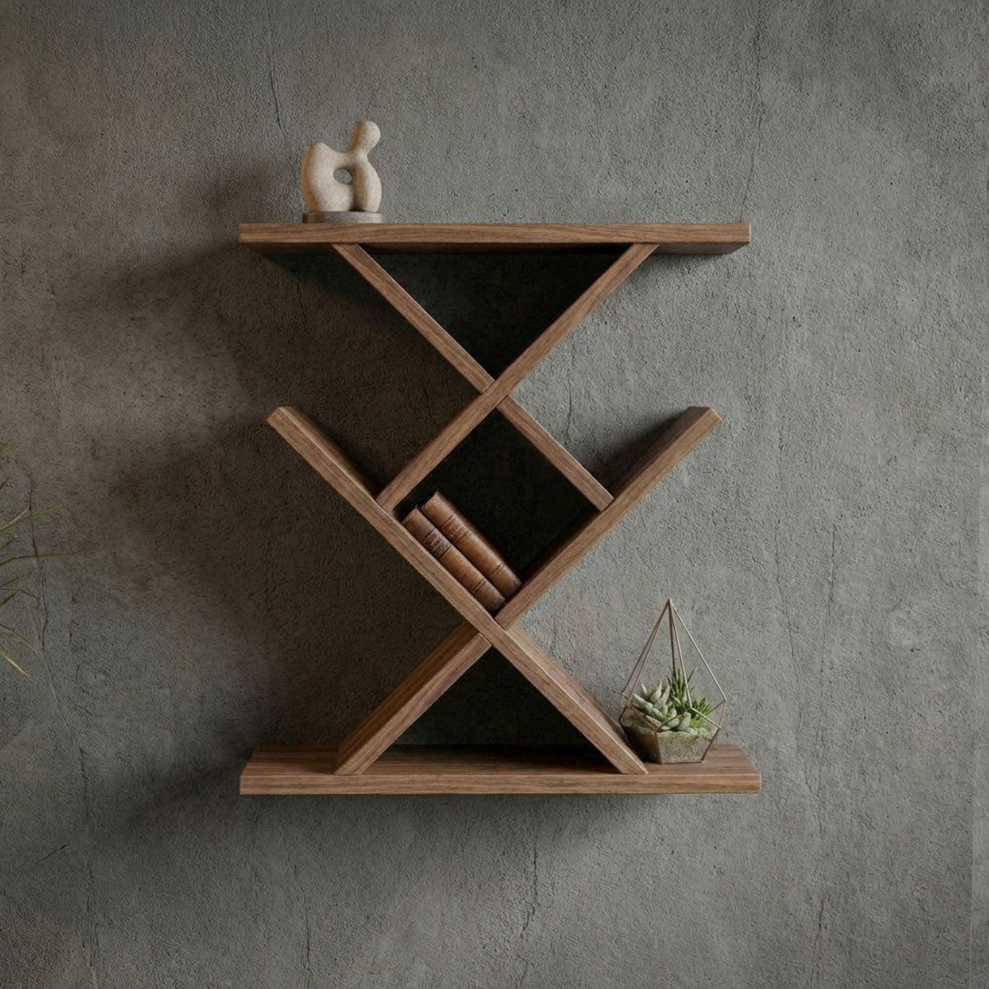 DIY Floating Shelf Plan | Modern X Shaped Wall Shelf Blueprint | Geometric Bookcase Woodworking Plans 4