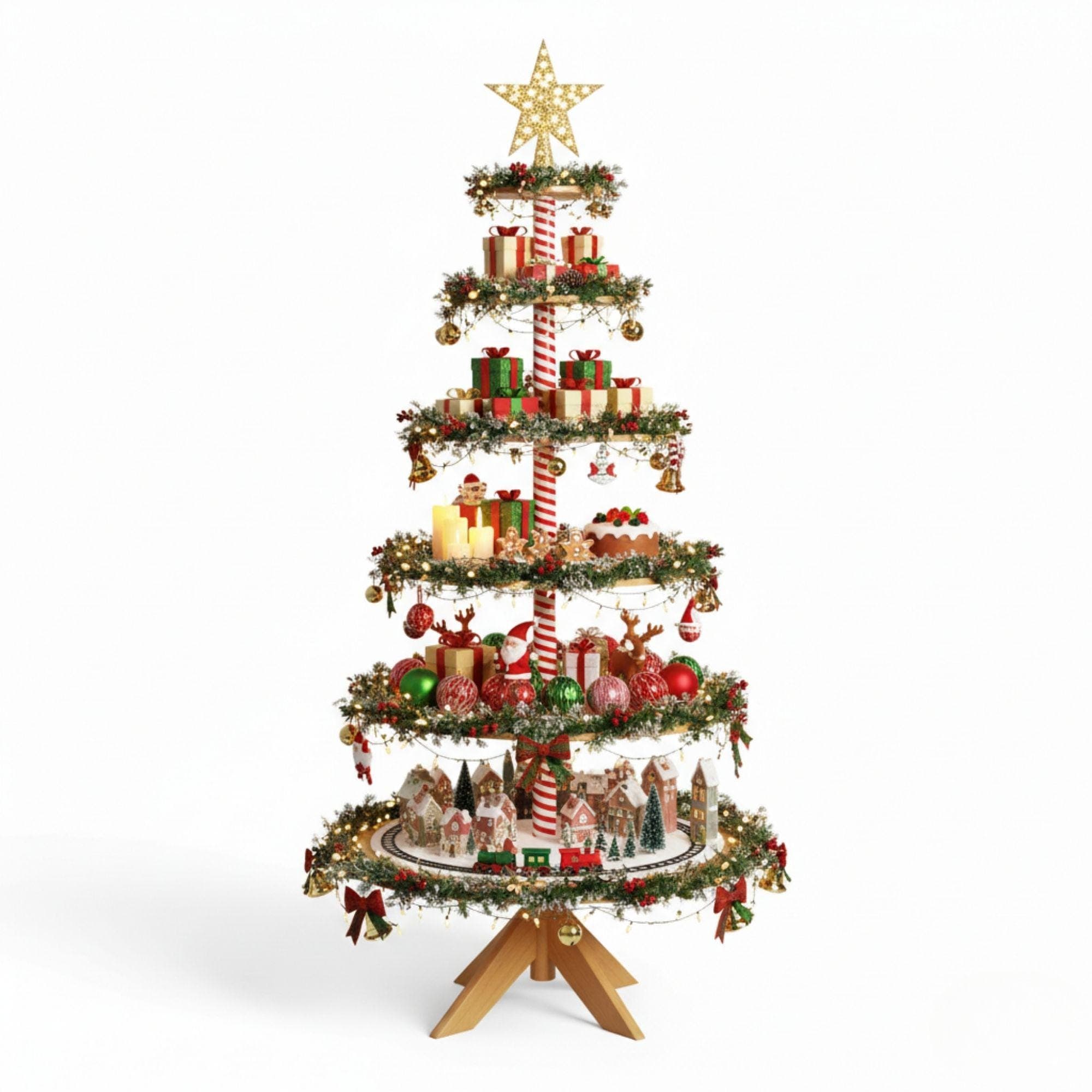 Christmas Village Tree Stand Plans | DIY Tiered Display Shelf Instructions | Wooden Miniature Village Platform | Woodworking Pattern 1