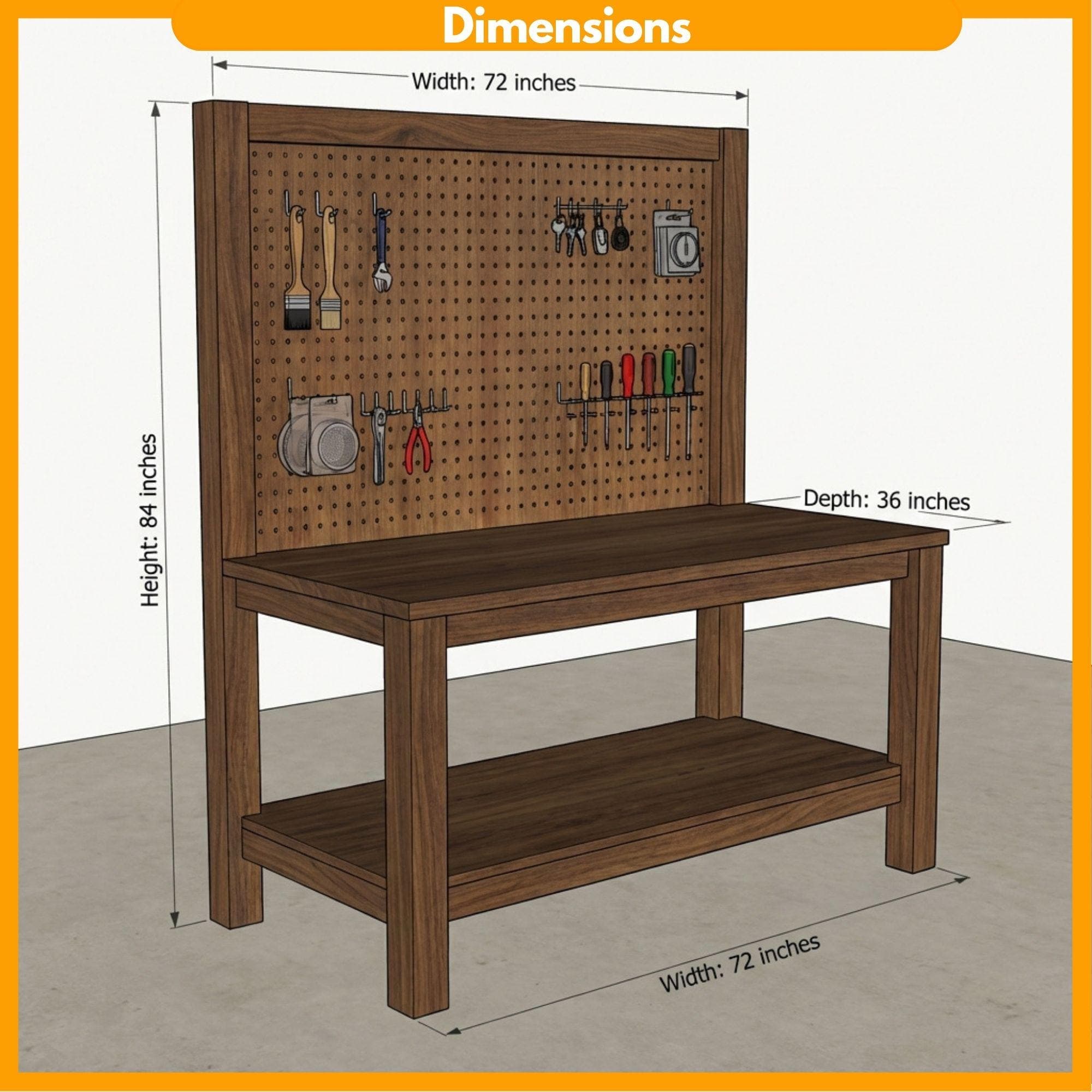 DIY Workbench Plans | Garage Workbench with Pegboard PDF | Wood Workbench Shelf | Easy DIY Garage Workshop Workbench 1