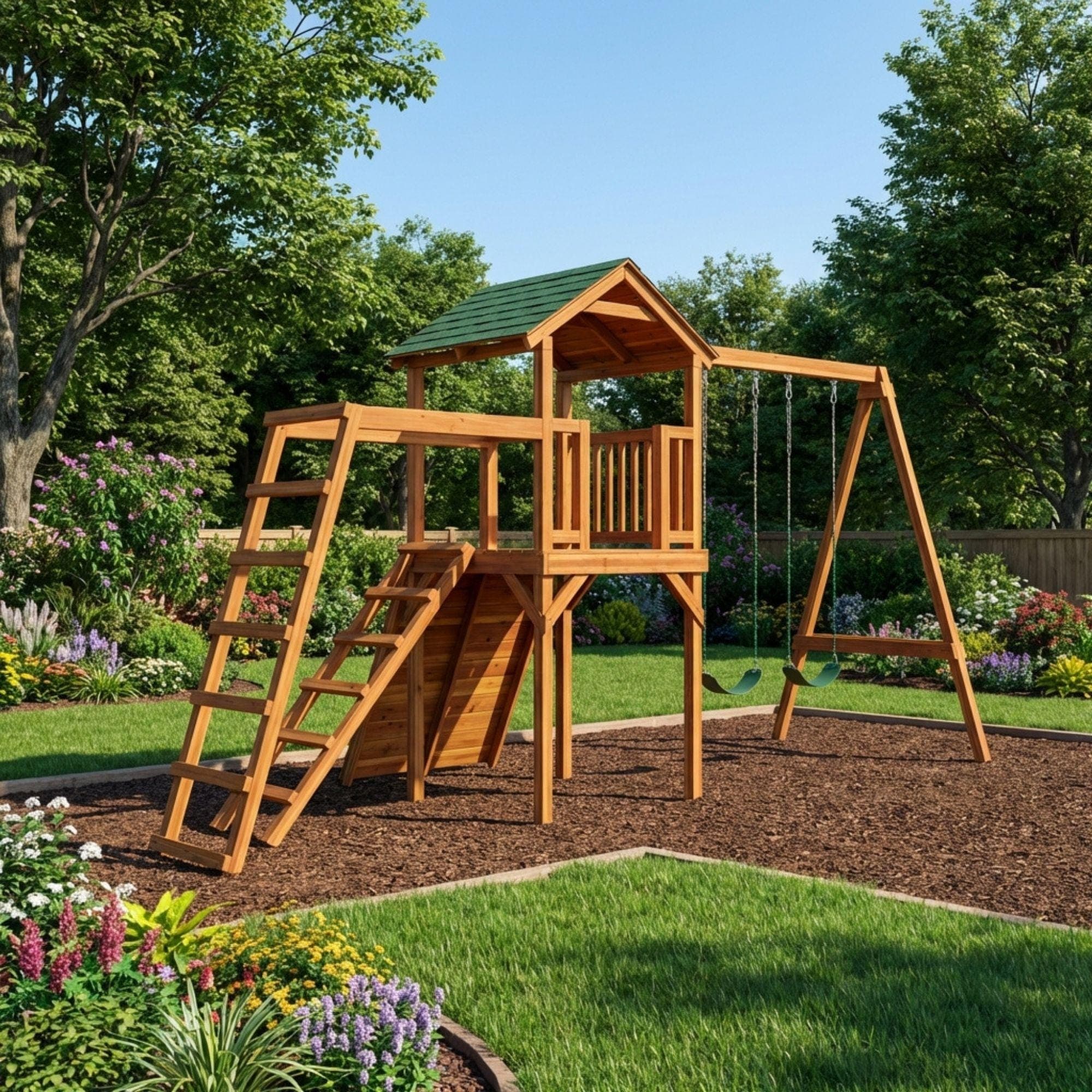 DIY Swingset With Playhouse Plans | Wooden Playset Plan PDF | Backyard Playground Plans 3