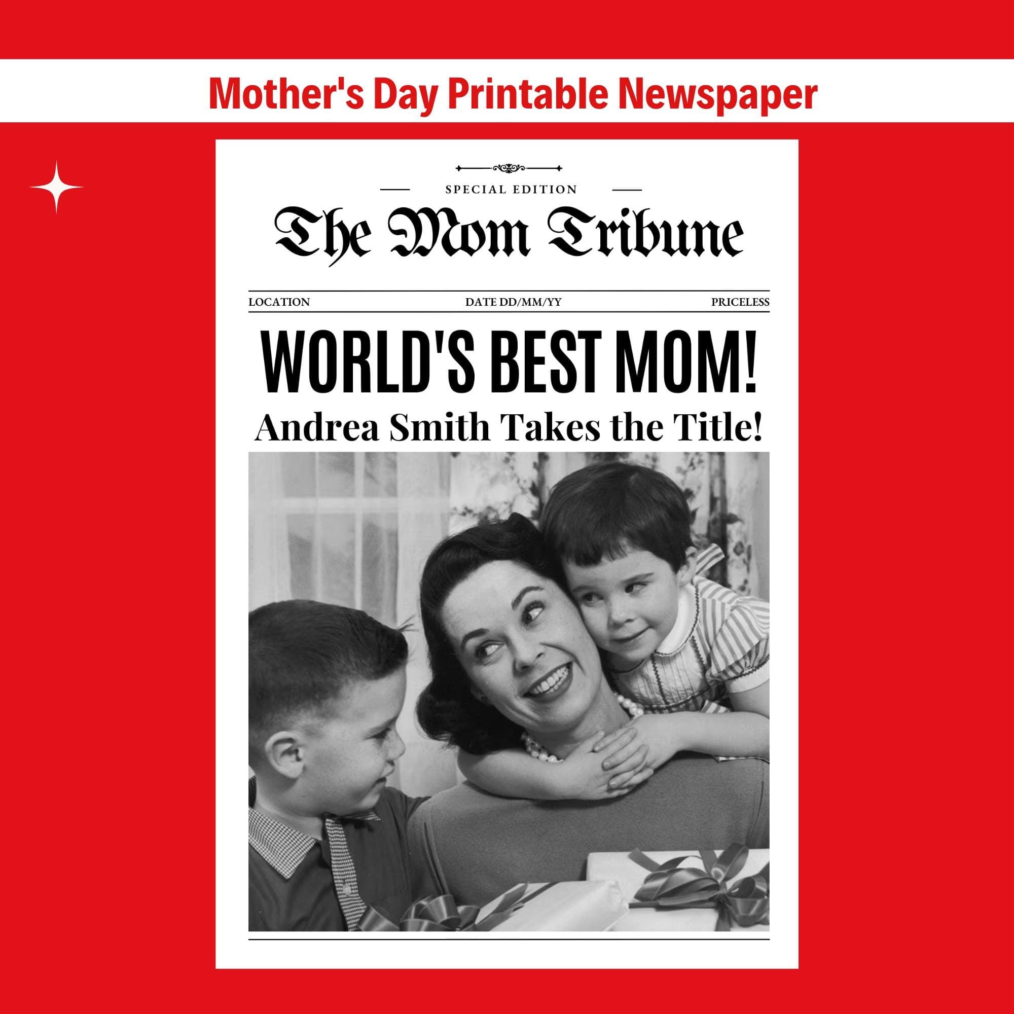 Personalized Mother's Day Newspaper Gift | Printable Card (Canva Template) 1
