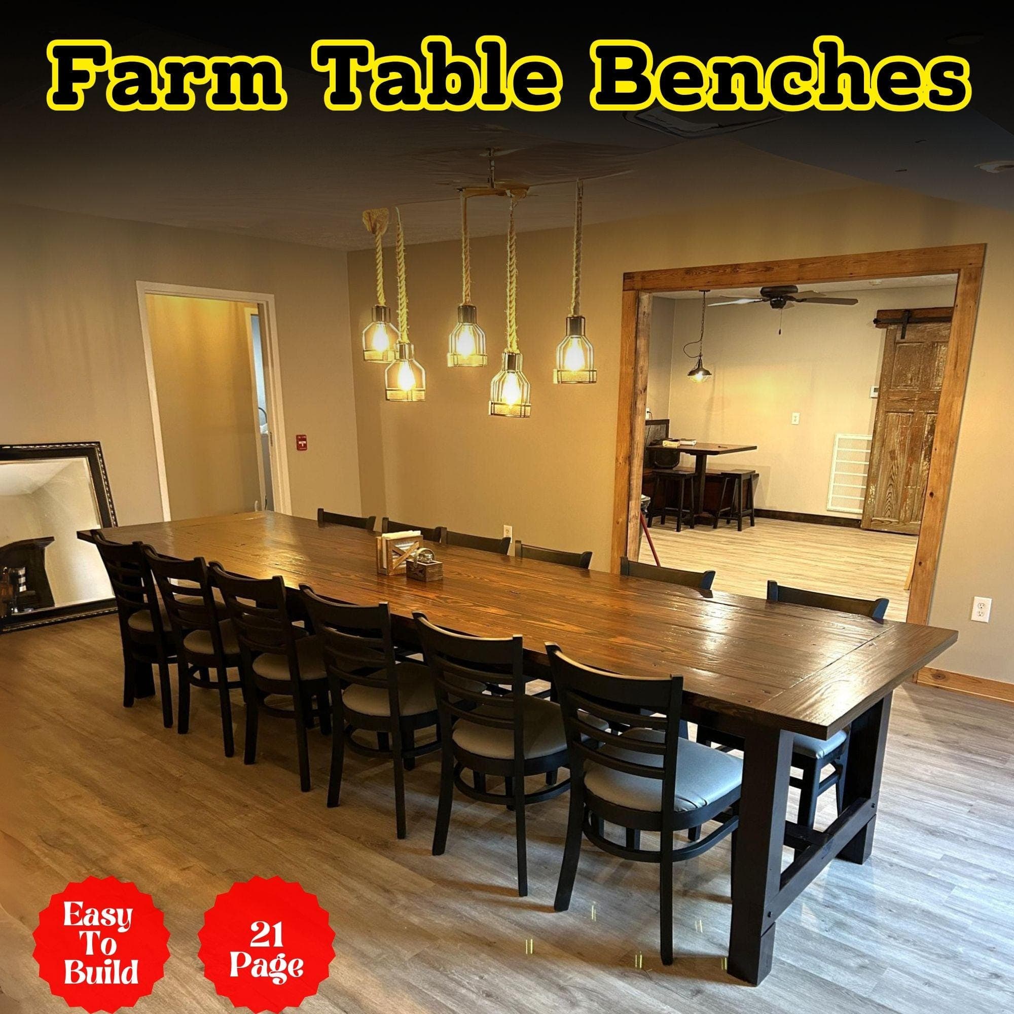 DIY 12 ft Farmhouse Table Plans | Rustic Outdoor Bench Table (Digital Download)
