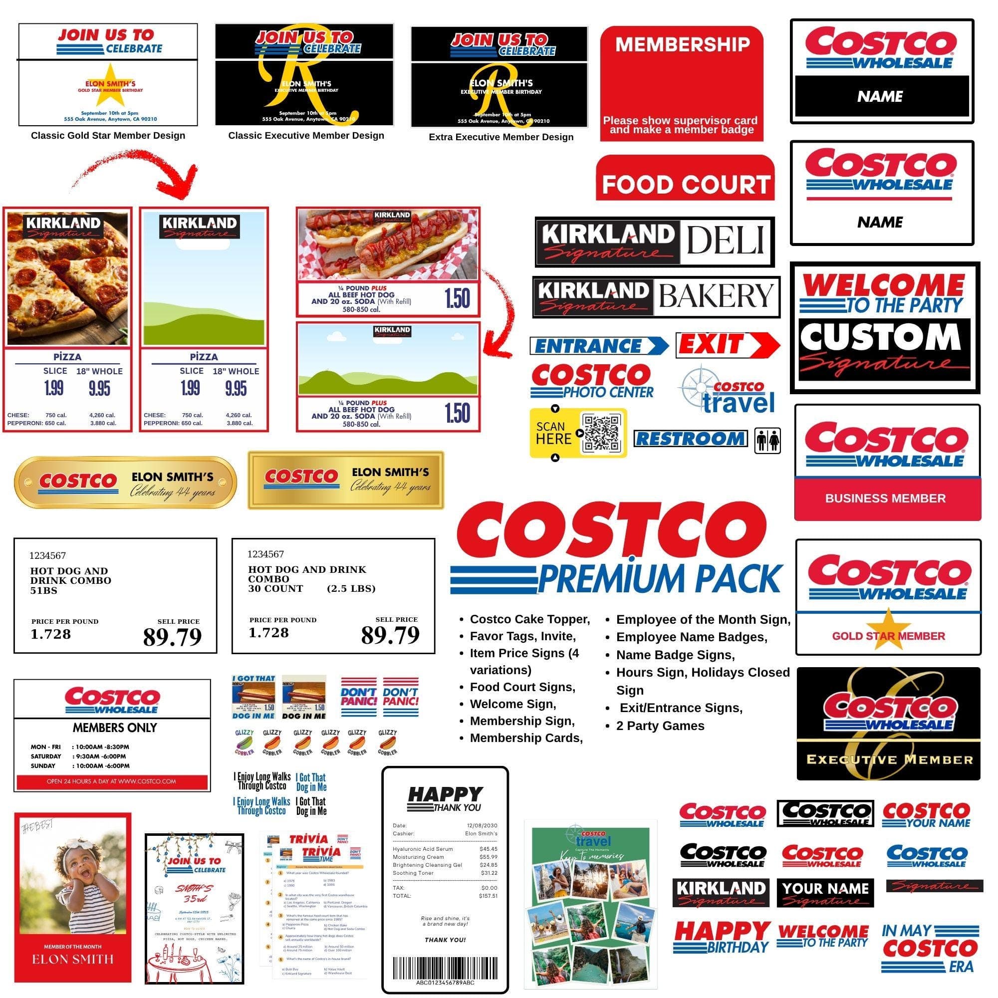 Costco Party Pack Bundle | Birthday Decorations, Signs, Invite (Digital Download)
