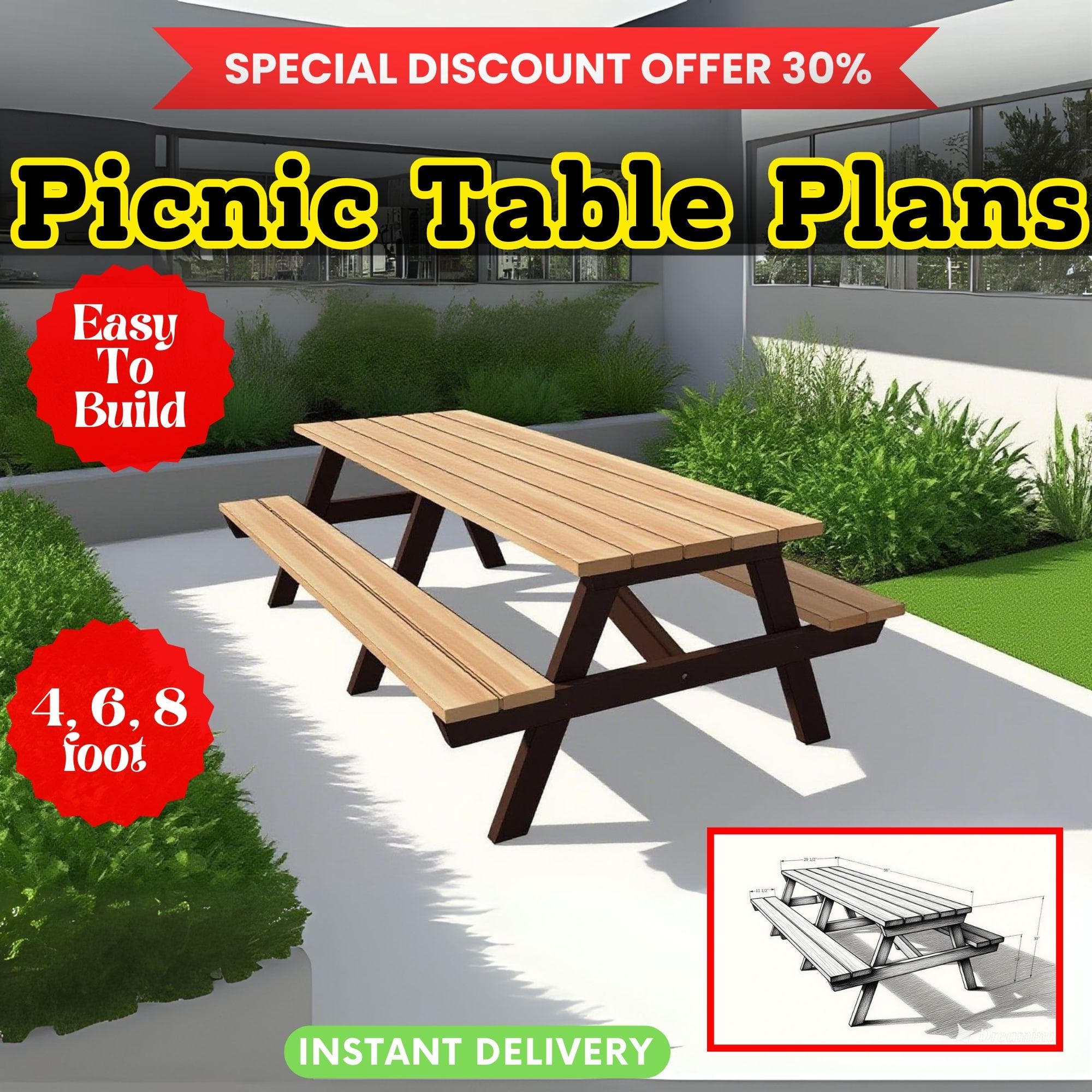 DIY Farmhouse Picnic Table Plans | Outdoor Furniture (PDF Pattern)