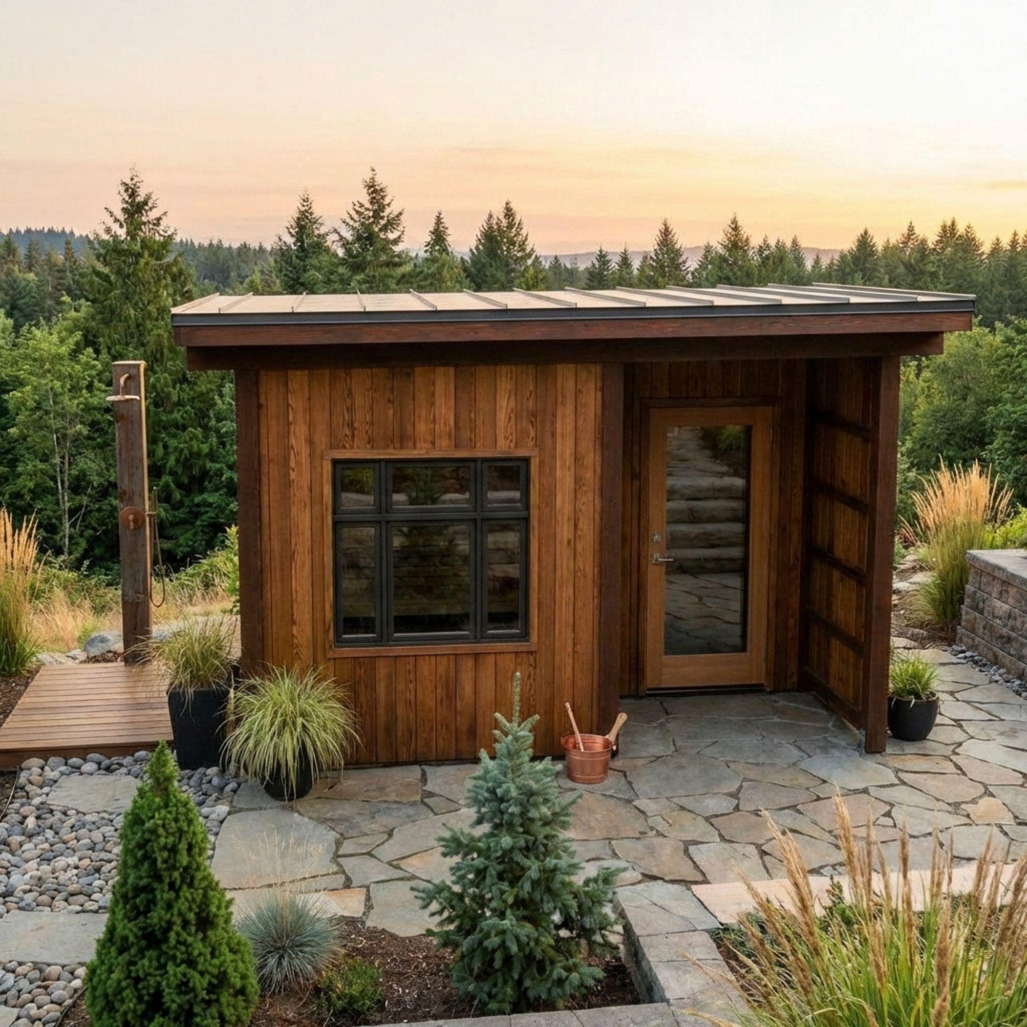 DIY Outdoor Sauna Plans | Modern Sauna Blueprints PDF | Sauna With Window | Sauna With Shower Plans | Backyard Sauna Building Design 3