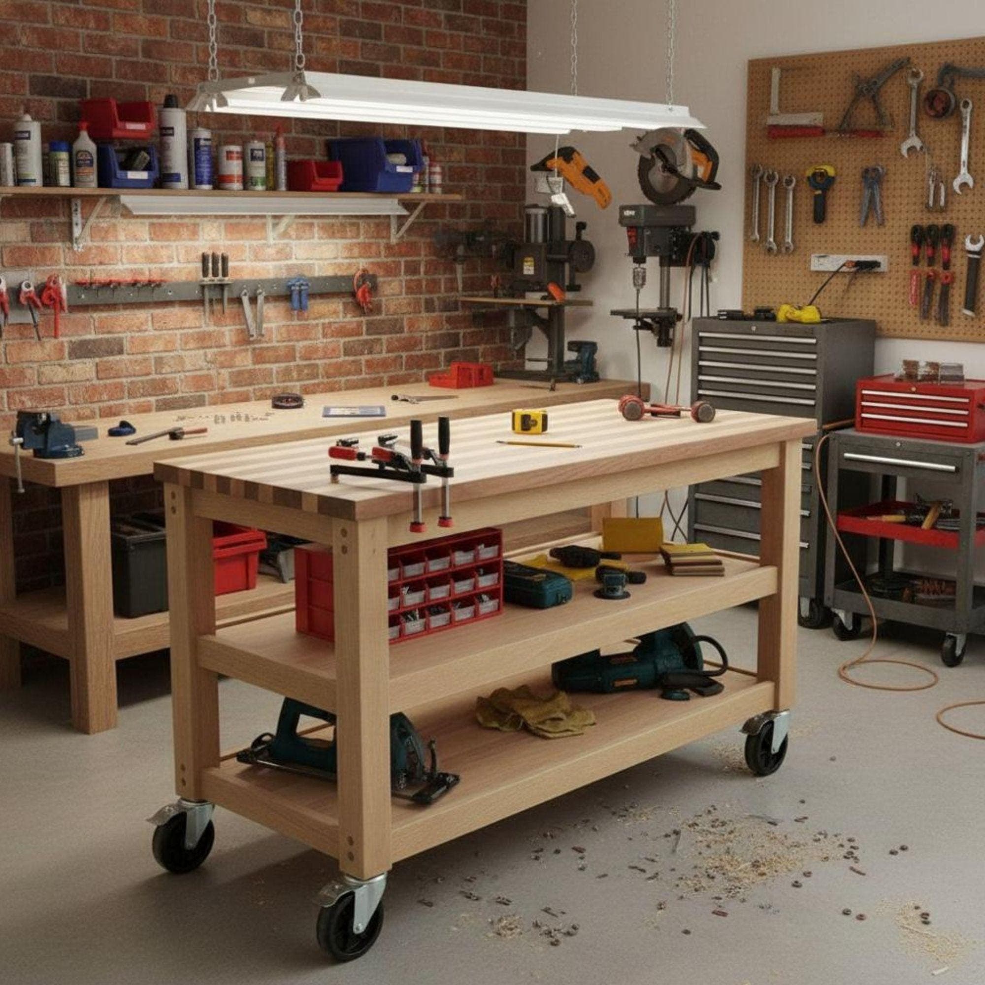 DIY Workbench Plans | DIY Woodworking Project | Roll Away Work Bench Fit Plans | Woodworking Workshop Design with Tool Wall DXF Files 2