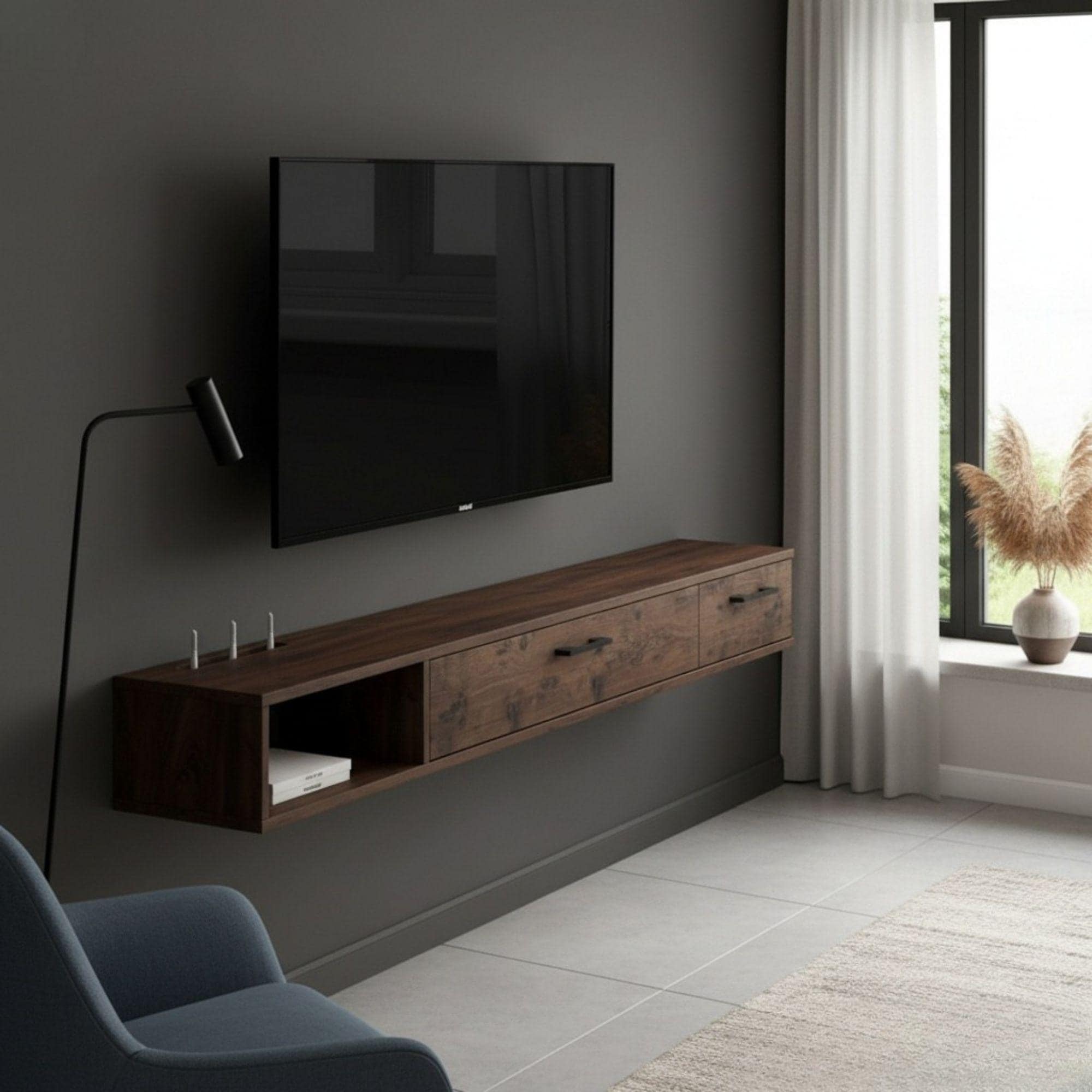Floating TV Console Plan: Modern Walnut Wall-Mounted Design (Digital Download) 1