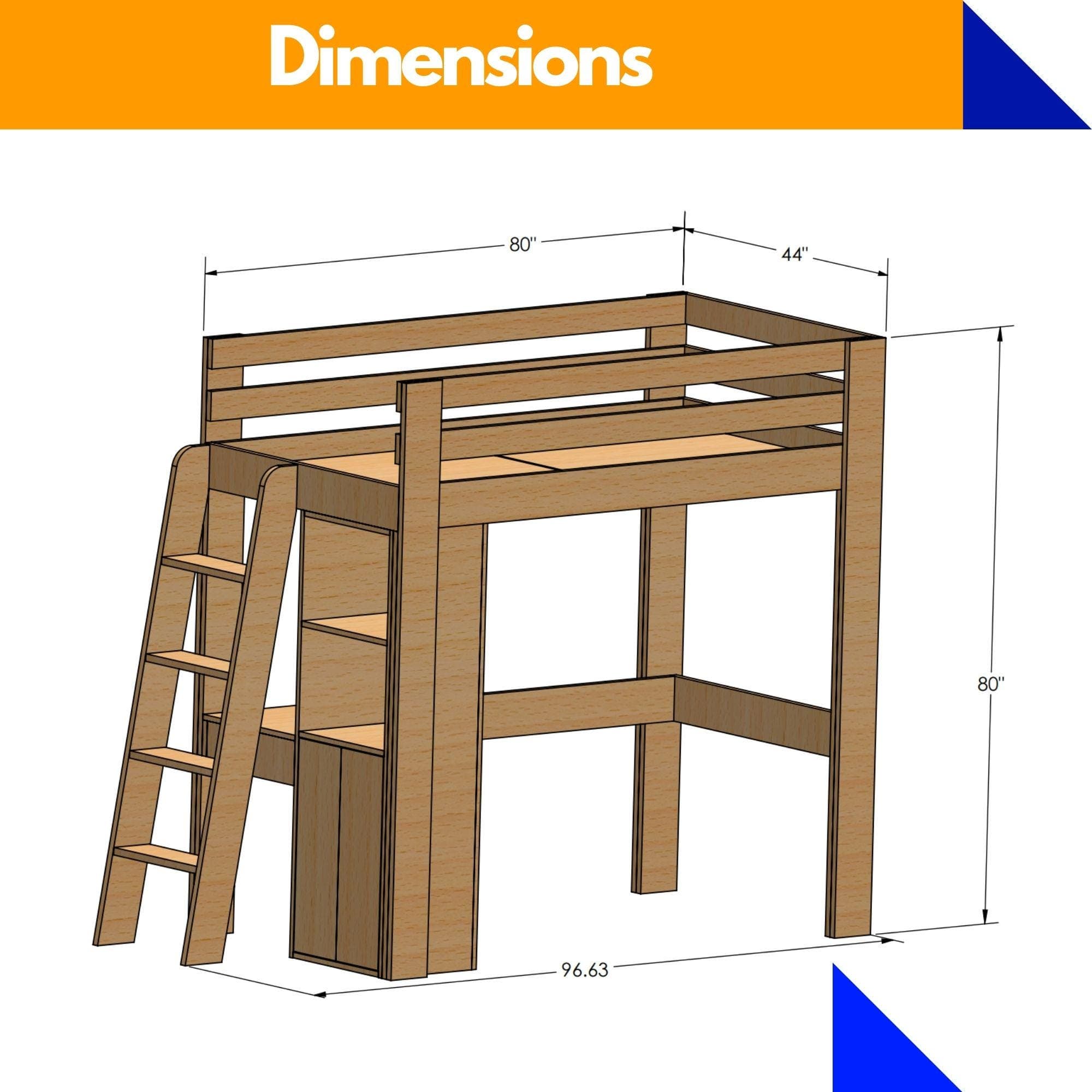 Twin Loft Bed DIY Plans with Stairs & Desk | Space Saving Blueprint (PDF Download) 1