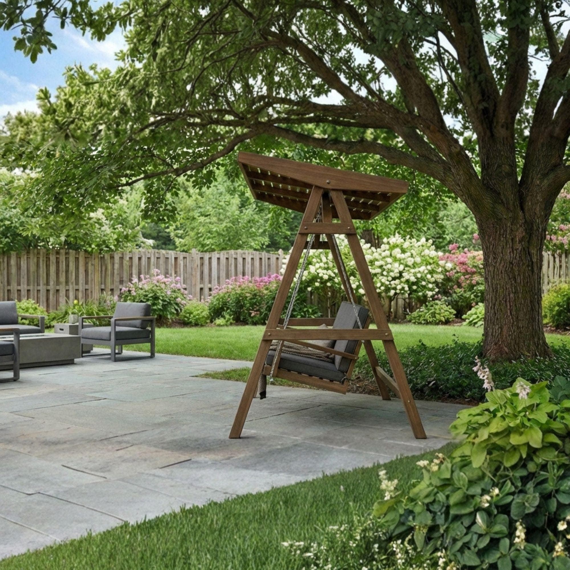 Covered Garden Swing Plans | DIY A-Frame Bench with Roof (PDF Blueprint 4