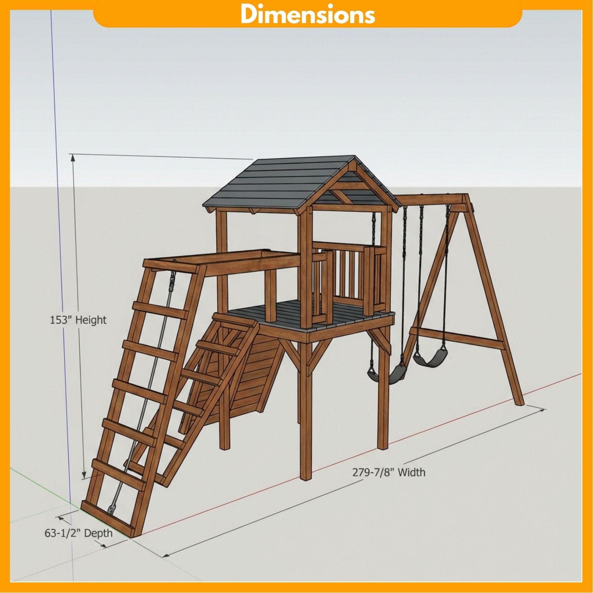 DIY Swingset With Playhouse Plans | Wooden Playset Plan PDF | Backyard Playground Plans 1