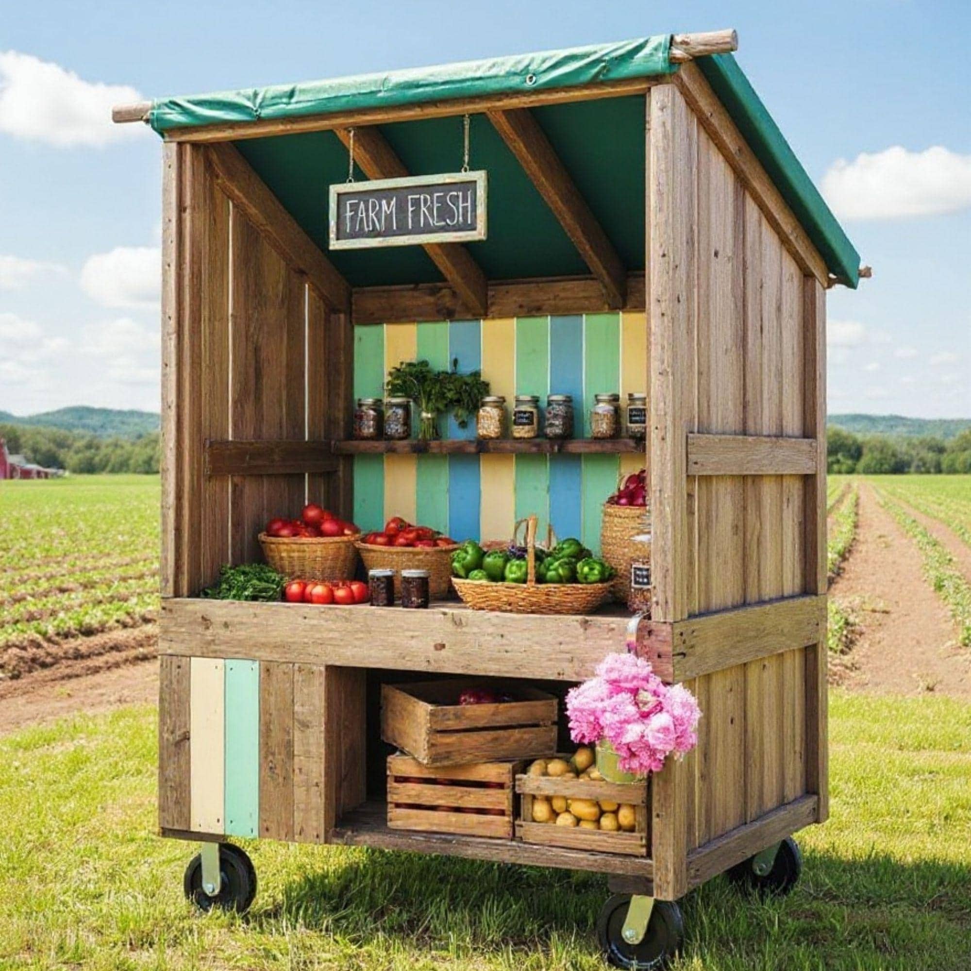 Farmstand Plans | Mobile Flower Stand Cart | Farmers Market Display | Roadside Fruit & Vegetable Stands | Bakery Cart Plans 3