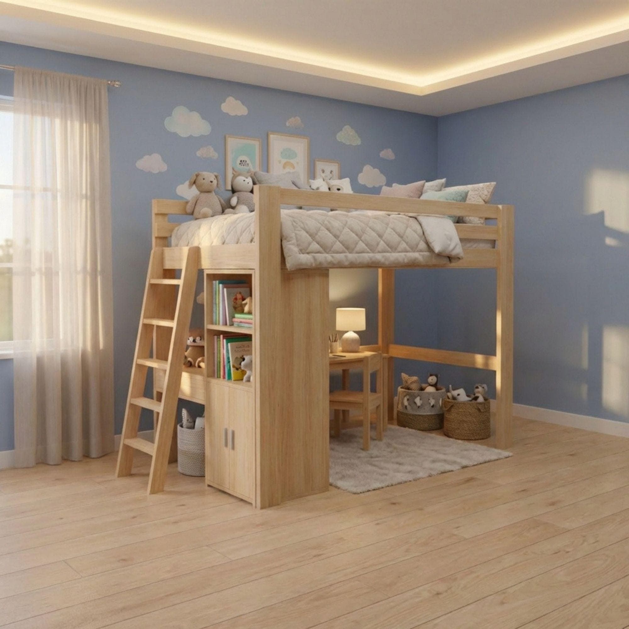 Twin Loft Bed DIY Plans with Stairs & Desk | Space Saving Blueprint (PDF Download) 3