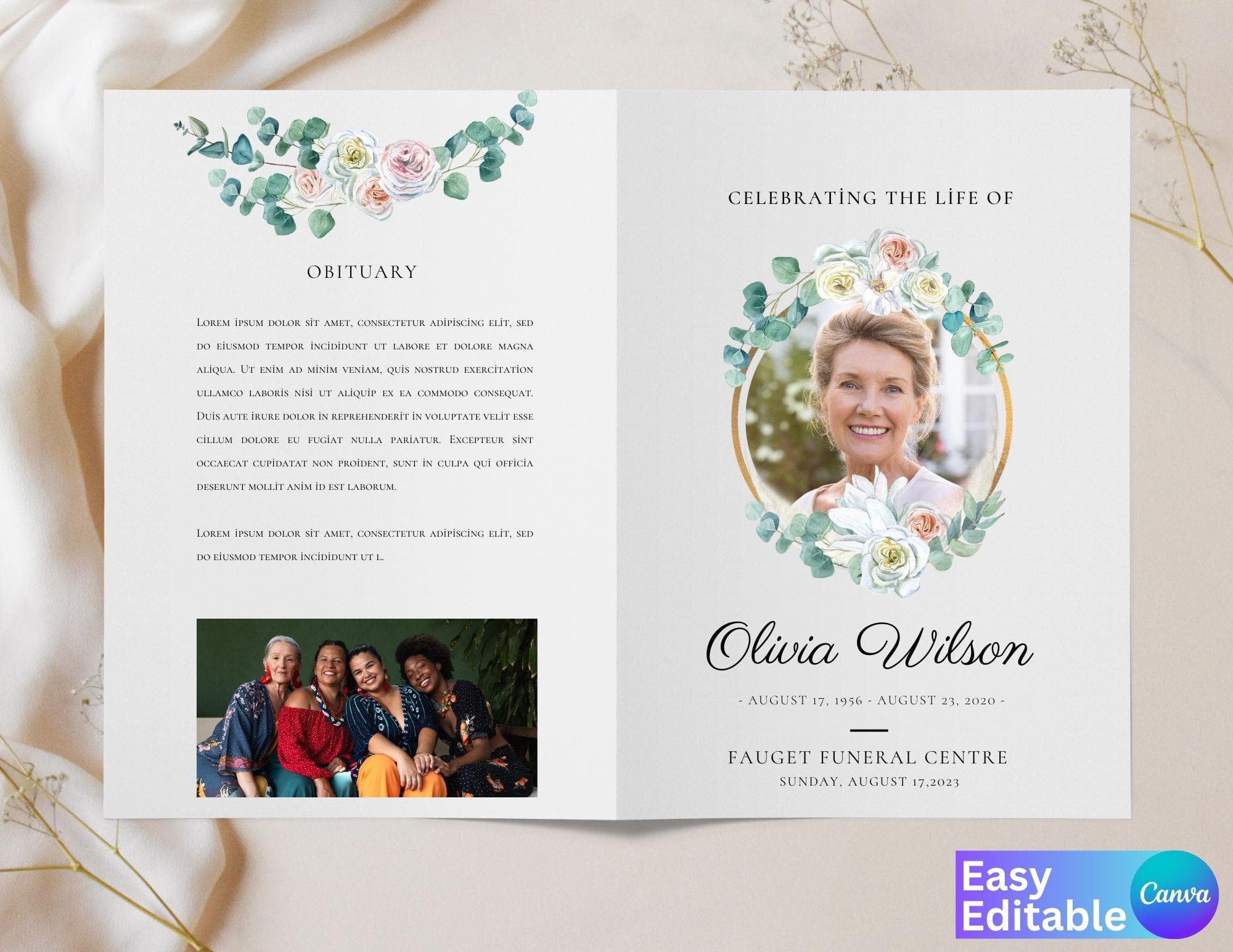 Greenery Funeral Program Template | Celebration of Life (Digital Download)