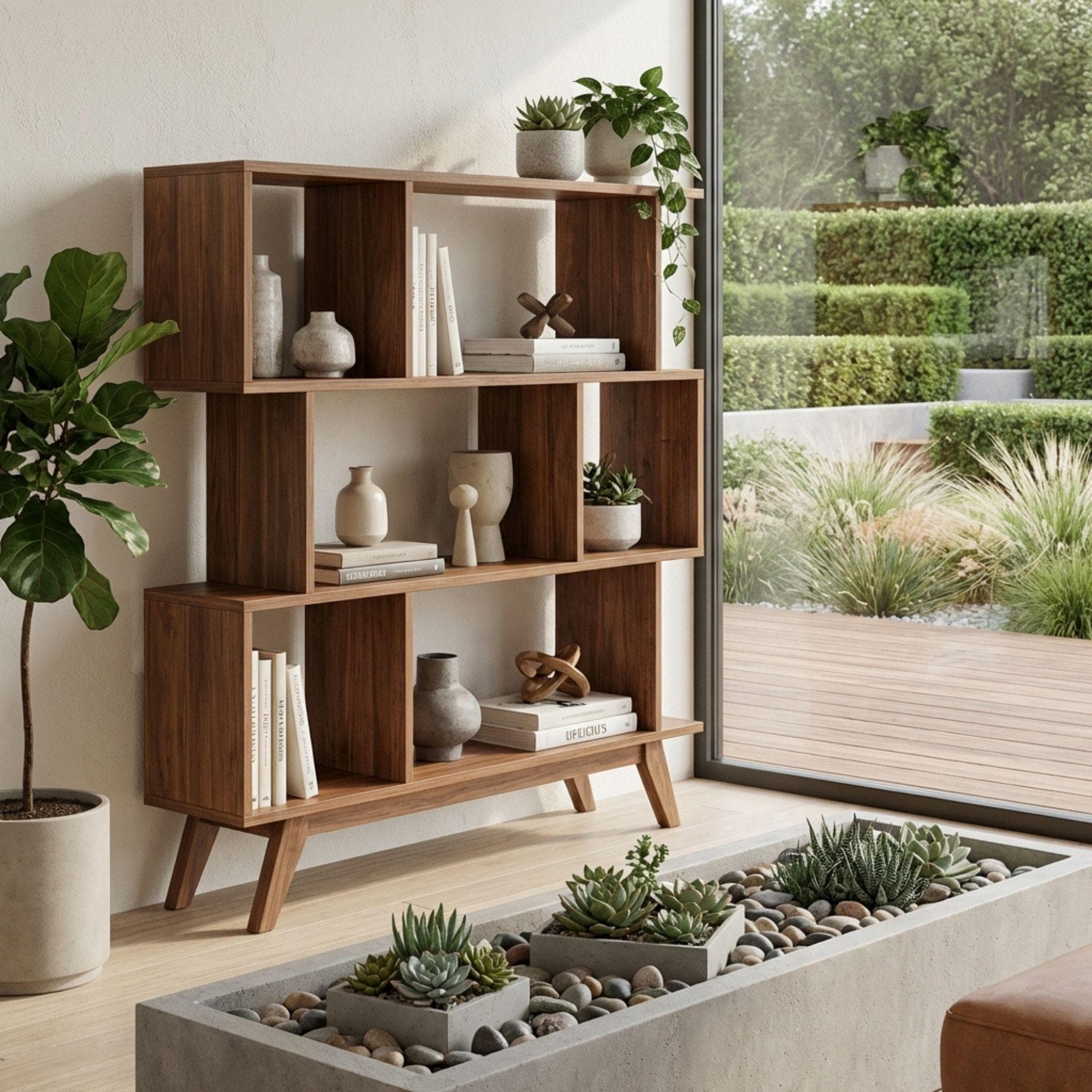 Mid-Century Modern Bookshelf Plans | Geometric Wood Bookcase Blueprint (Digital Download) 2