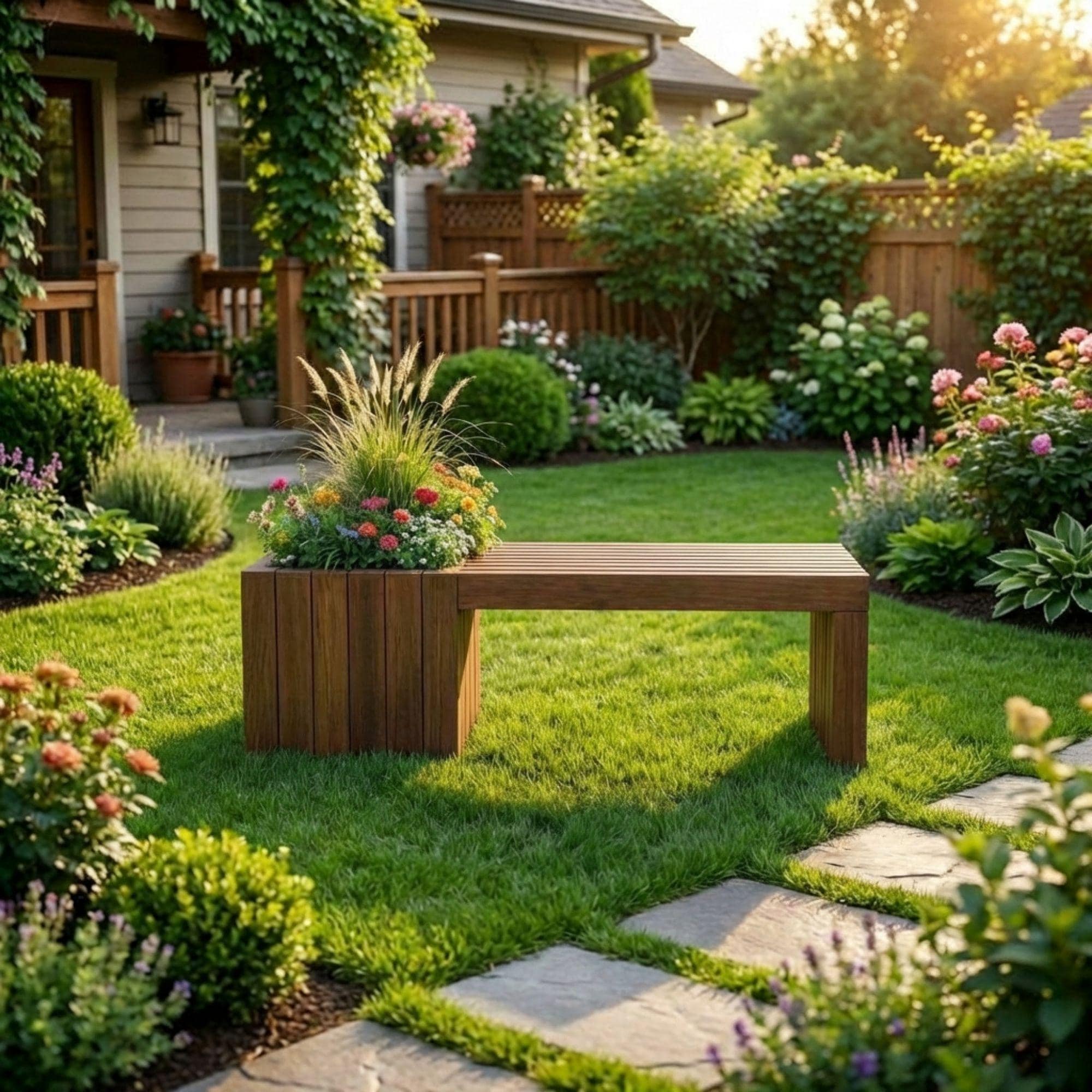Modern Slatted Planter Bench Plans | Outdoor Seating Blueprint (PDF Download) 3