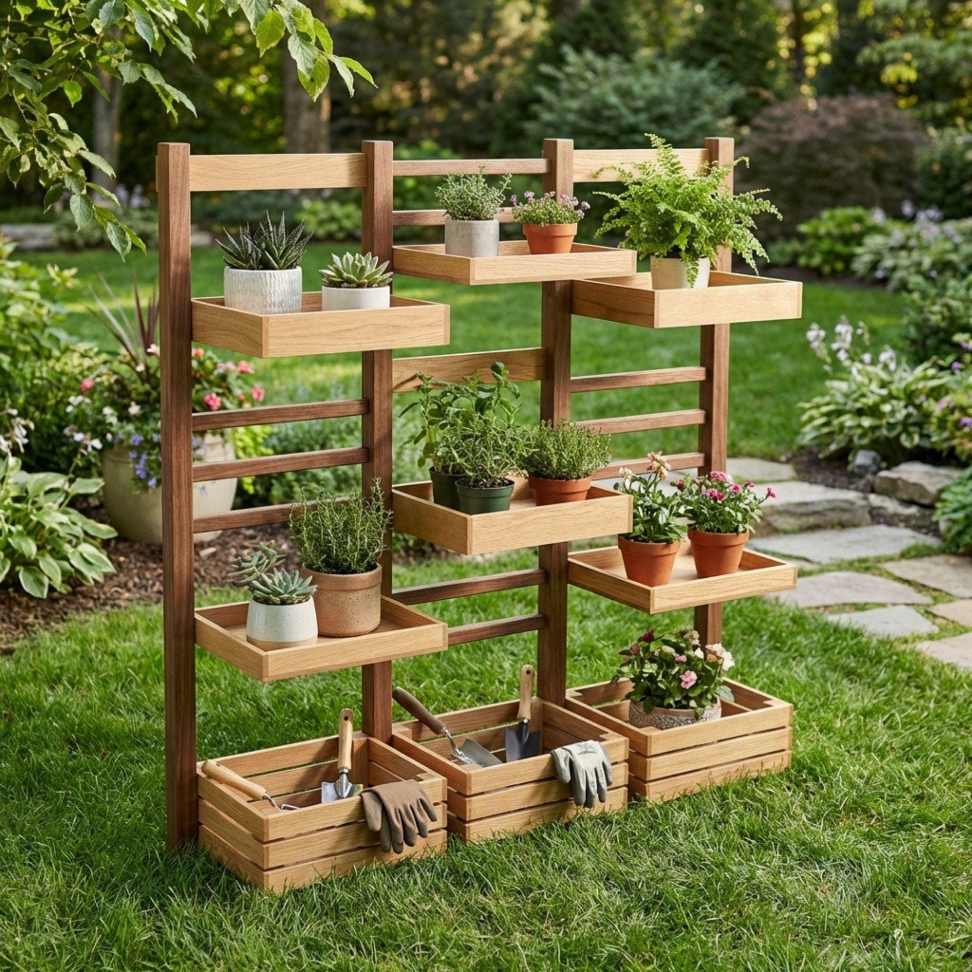 DIY Plant Stand Plans | Multi Tier Flower Pot Stand Blueprint |Outdoor Wooden Shelves PDF 6