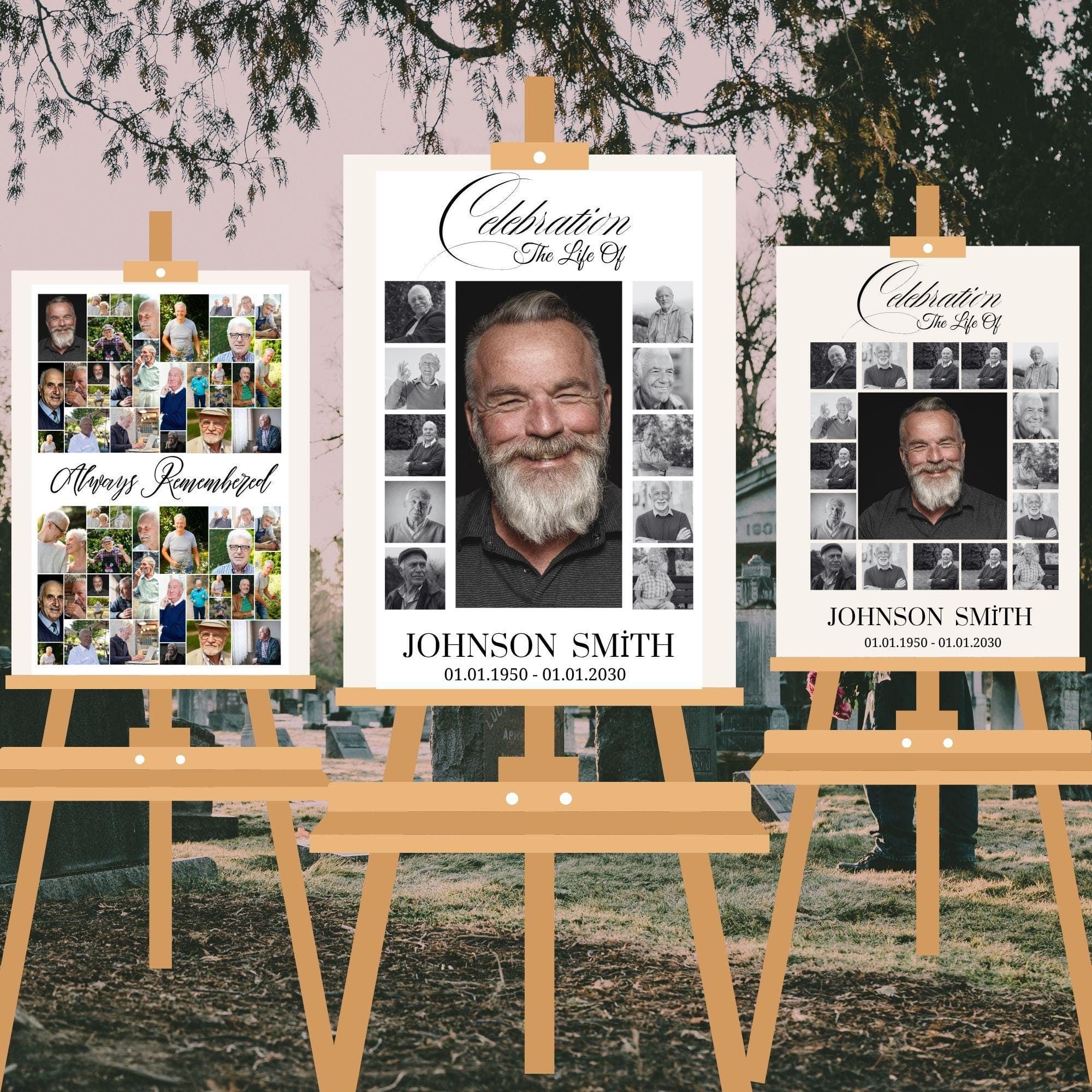 Funeral Photo Collage Sign Set, Memorial Poster (Digital Download)