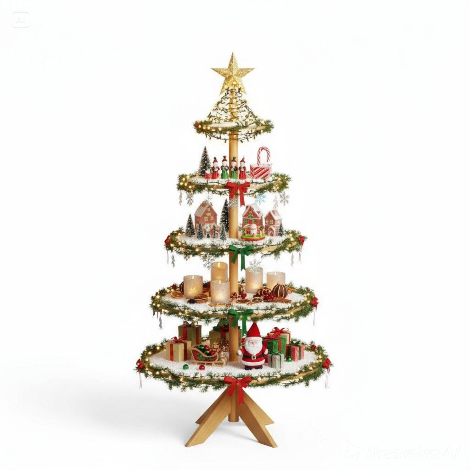 Christmas Village Tree Stand Plans | DIY Tiered Display Shelf Instructions | Wooden Miniature Village Platform | Woodworking Pattern 5