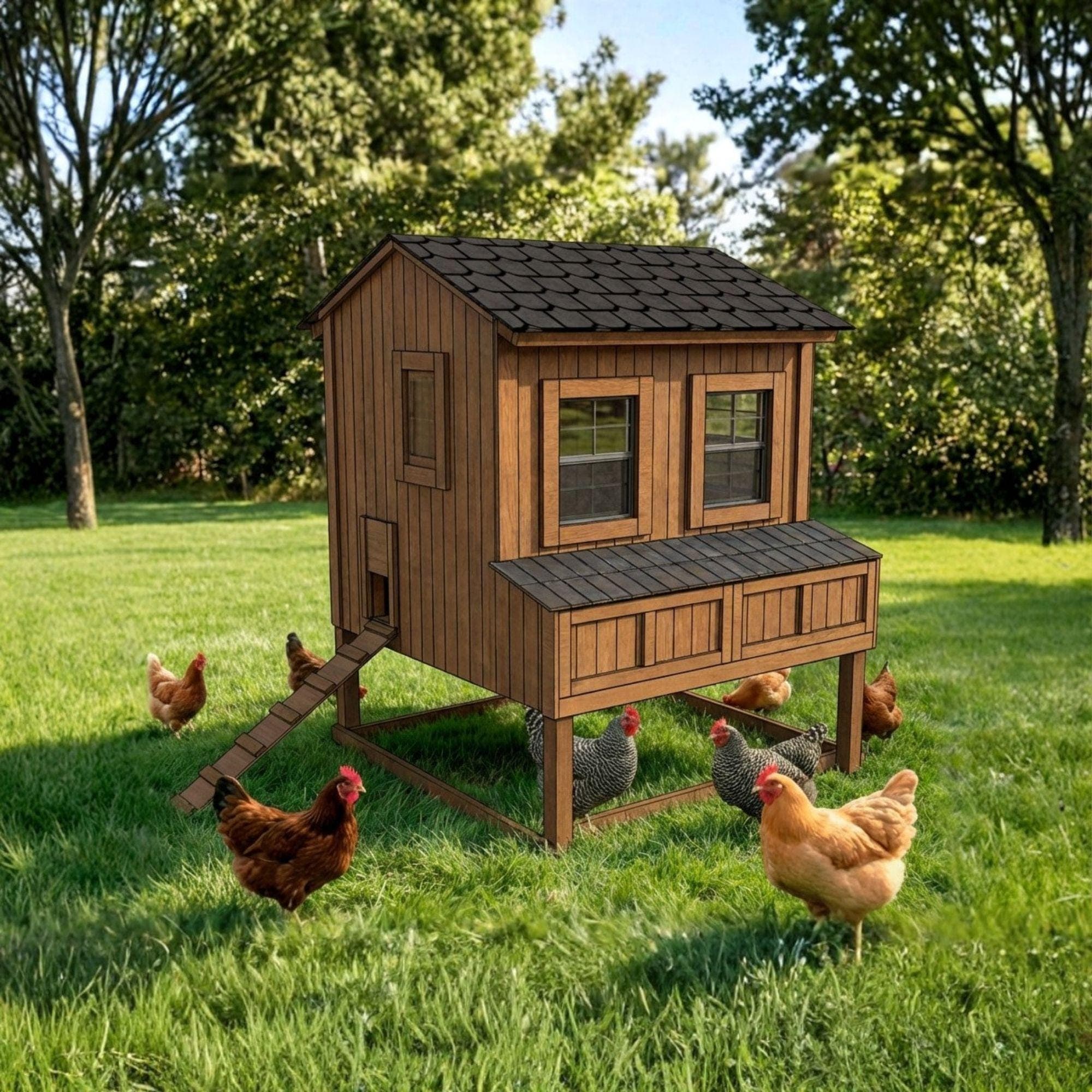 Raised Chicken Coop Plans for 6-8 Chickens | Cabin Style Hen House Blueprint (PDF) 5