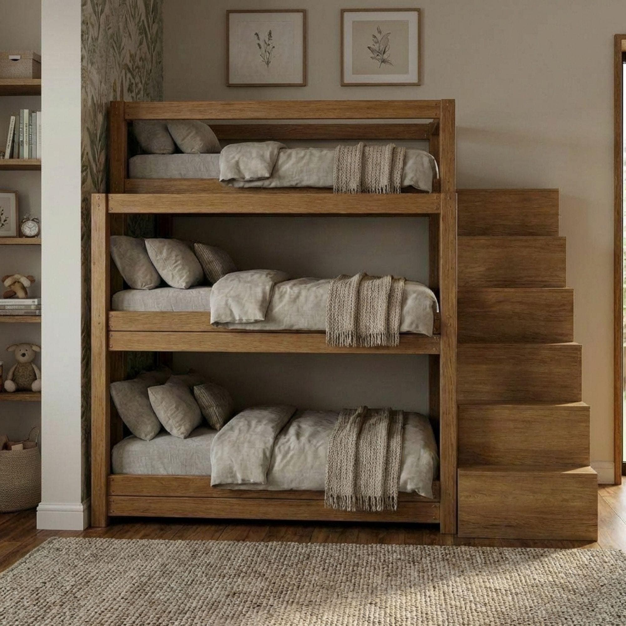 DIY Triple Bunk Bed Plans | 3 Tier Bunk Bed with Storage Stairs | Wooden Loft Bed Blueprint PDF 3